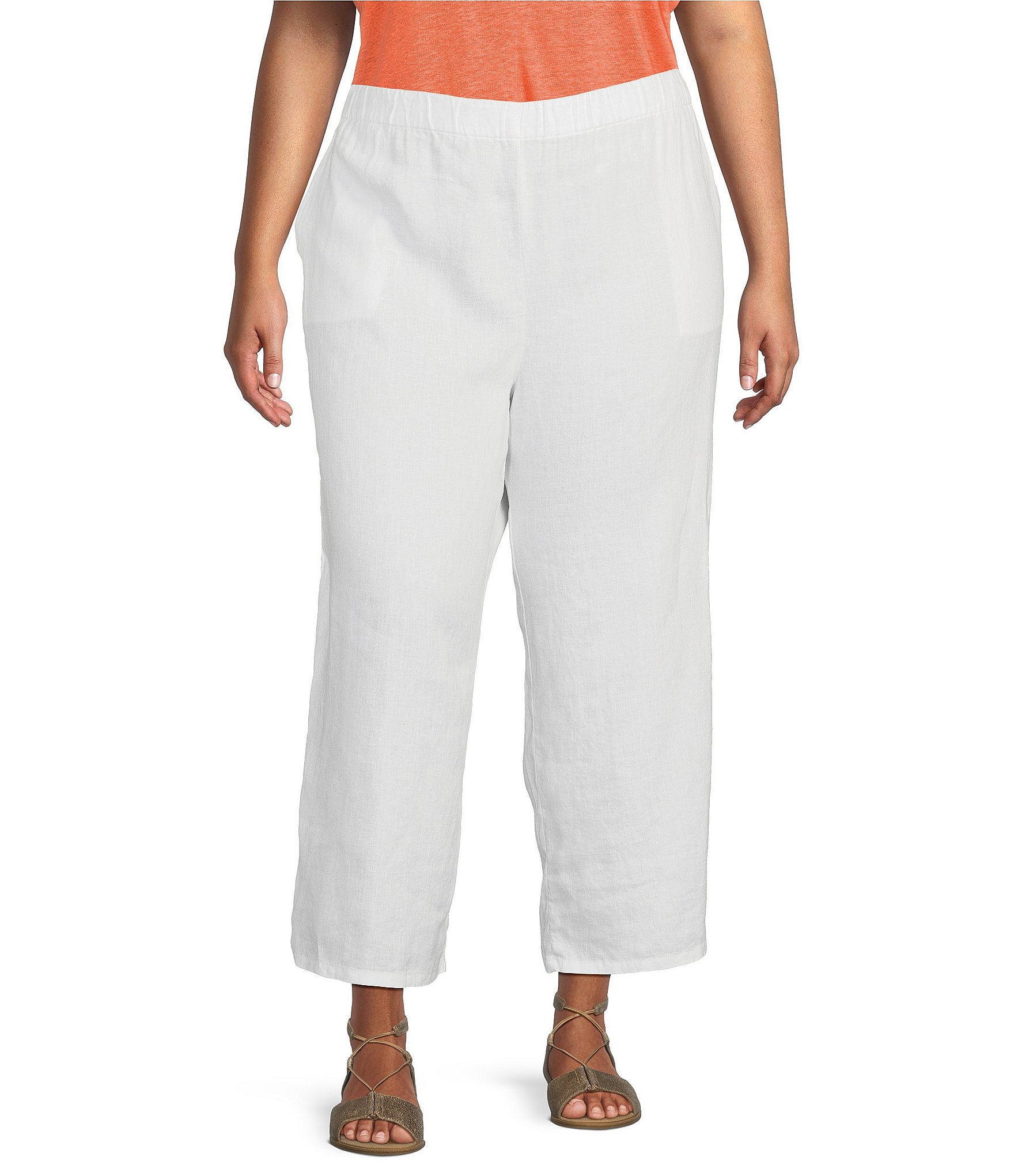 Eileen Fisher Plus Size Organic Linen Cropped Wide Leg Pants | Dillard's
