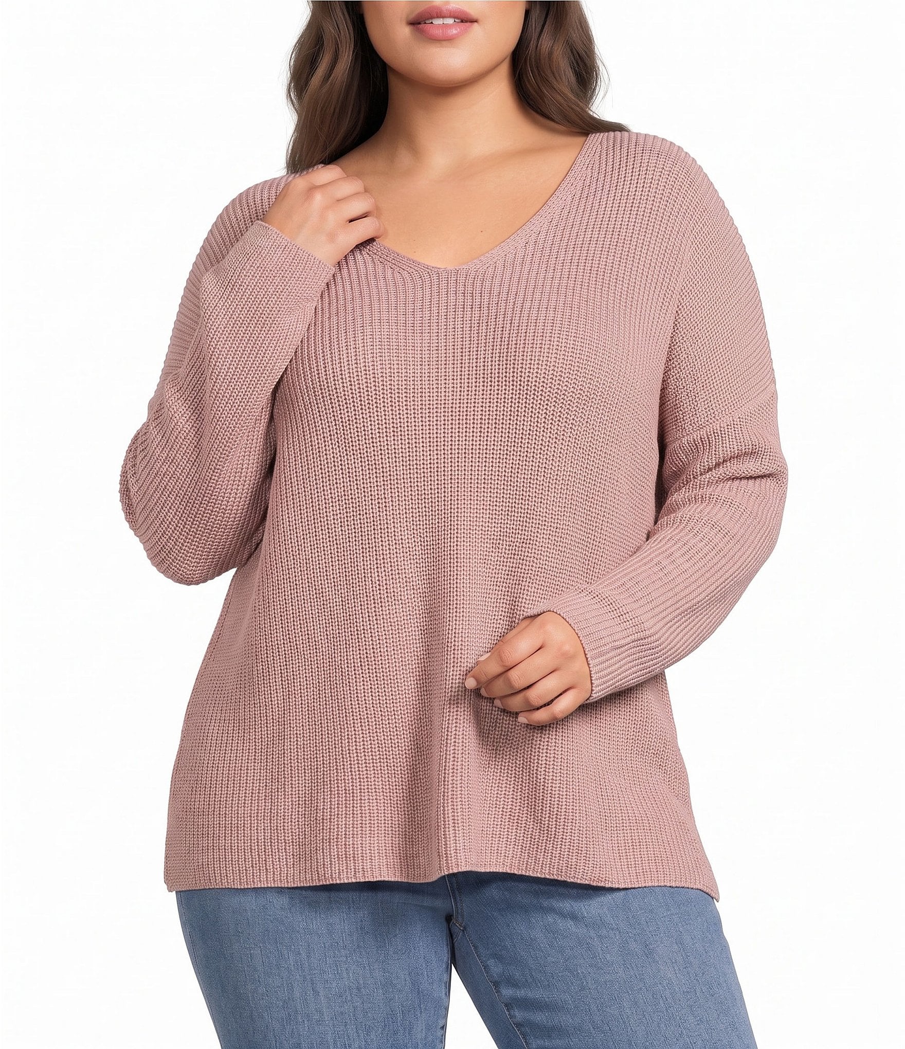 Eileen Fisher Plus Size Peruvian Cotton-Blend V-Neck Long Sleeve Sweater