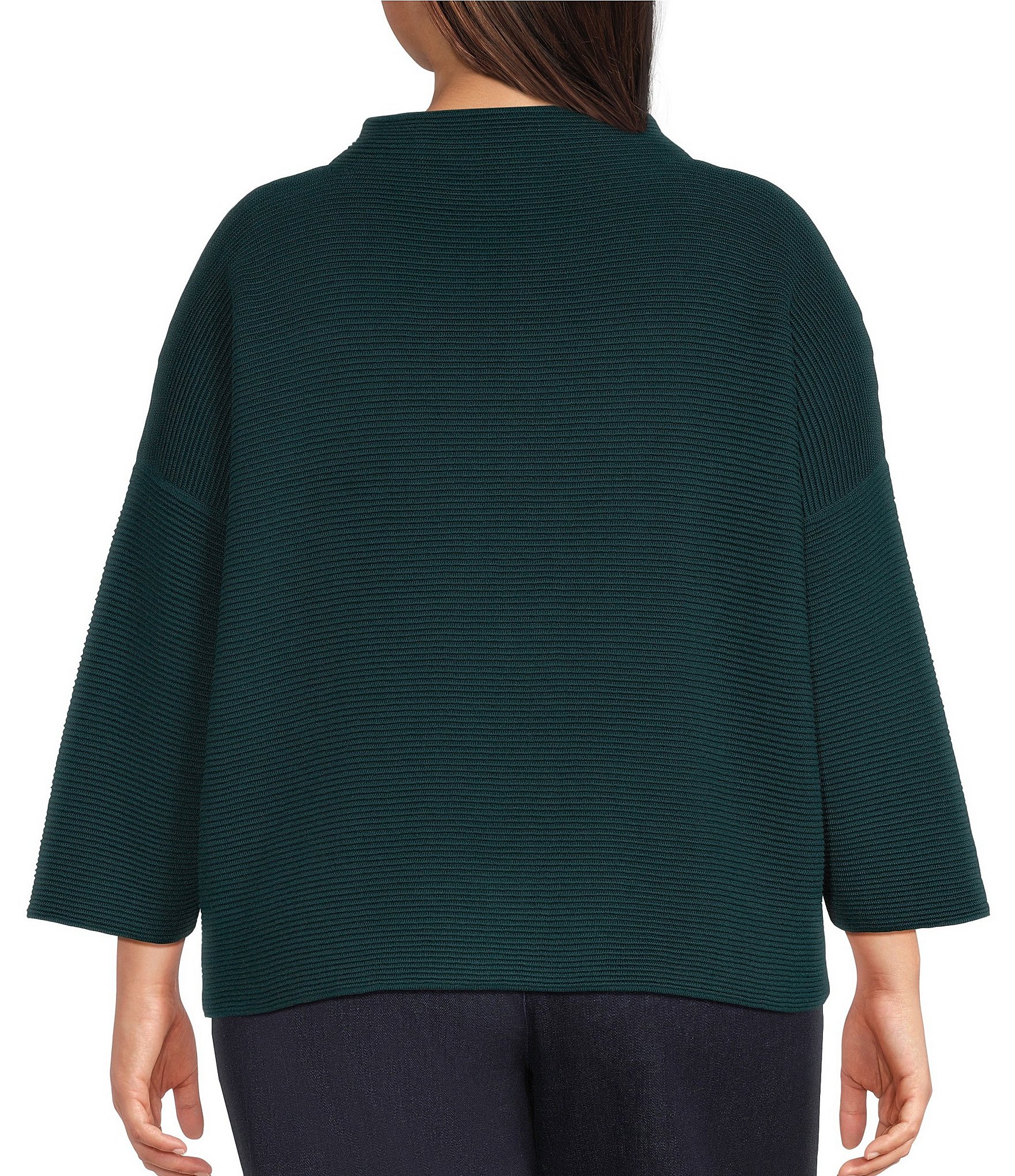 Eileen Fisher Plus Size Peruvian Organic Cotton-Blend Funnel Neck Bracelet Sleeve Sweater