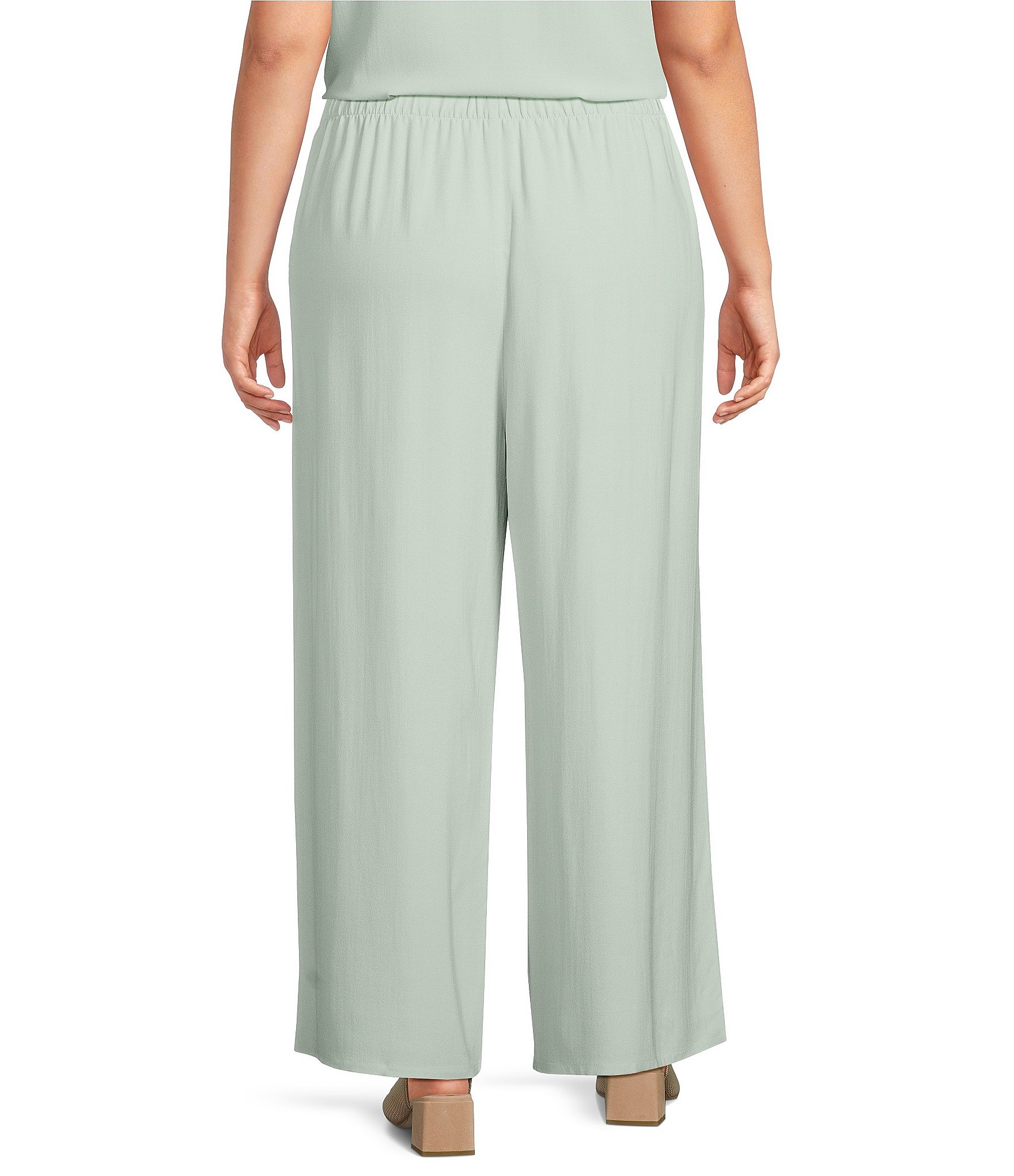 Eileen Fisher Plus Size Silk Georgette Crepe Wide-Leg Pull-On Ankle Pants