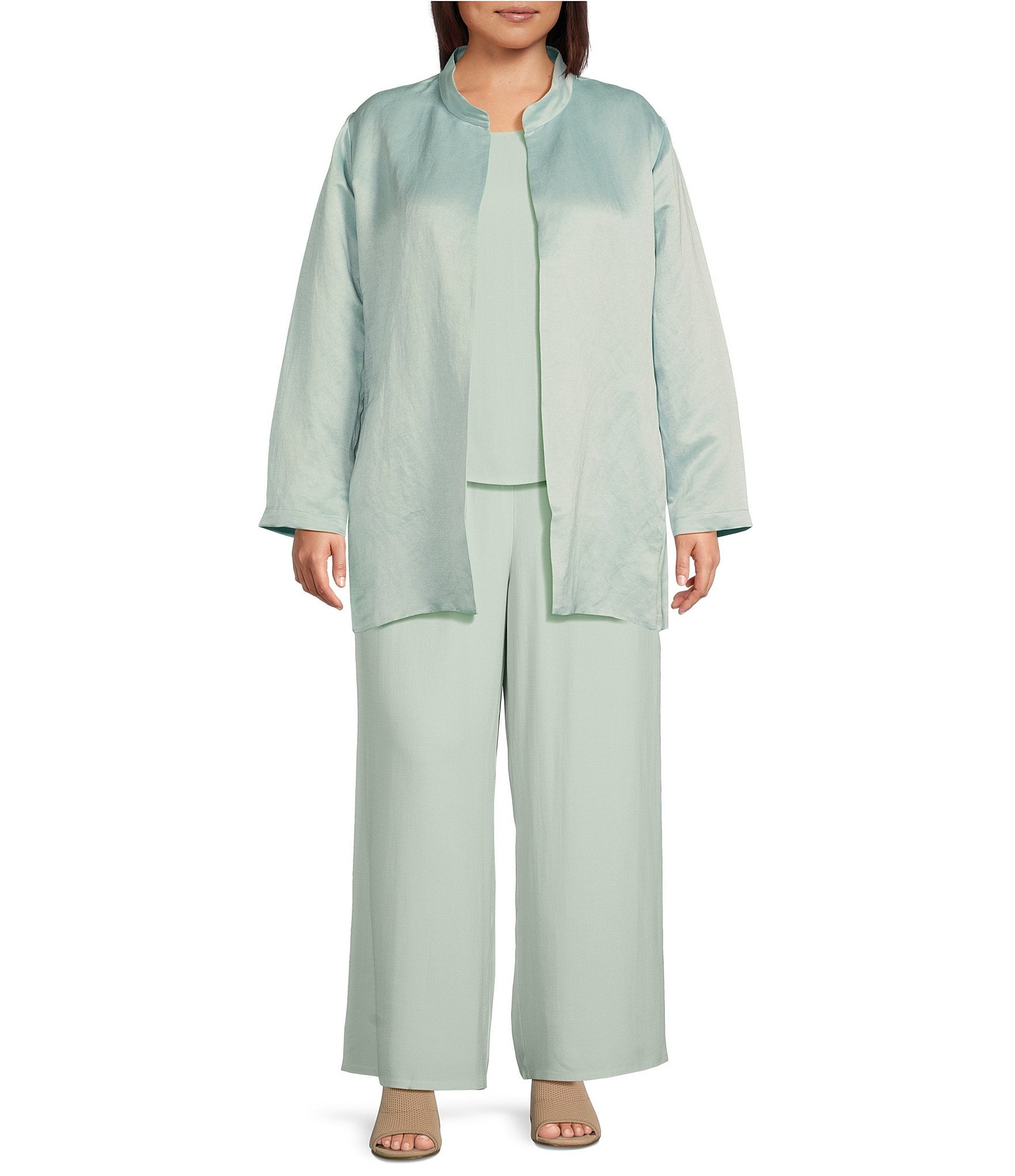 Eileen Fisher Plus Size Silk Georgette Crepe Wide-Leg Pull-On Ankle Pants
