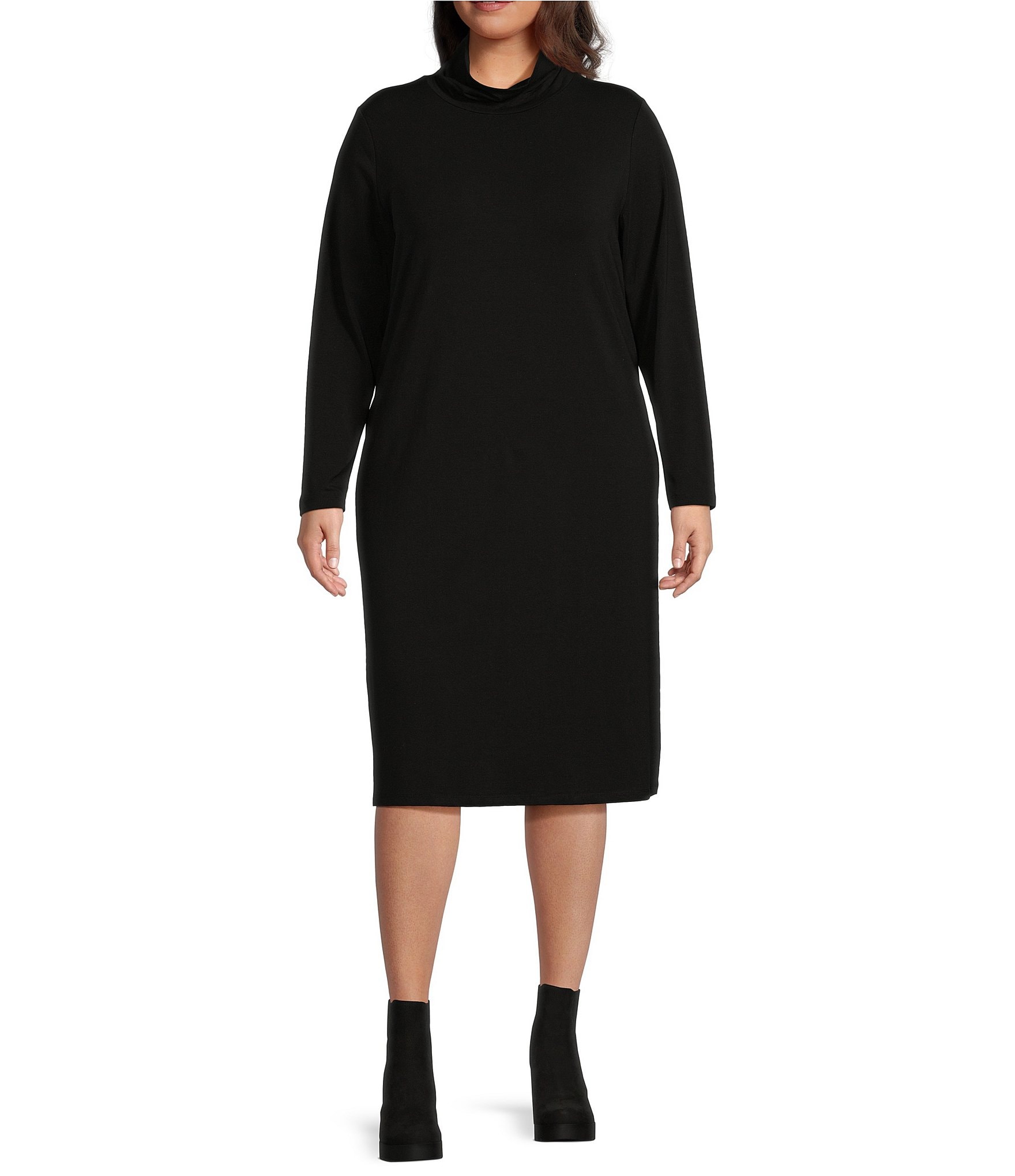Eileen Fisher Plus Size Stretch Jersey Knit Cowl Neck Long Sleeve Shift ...
