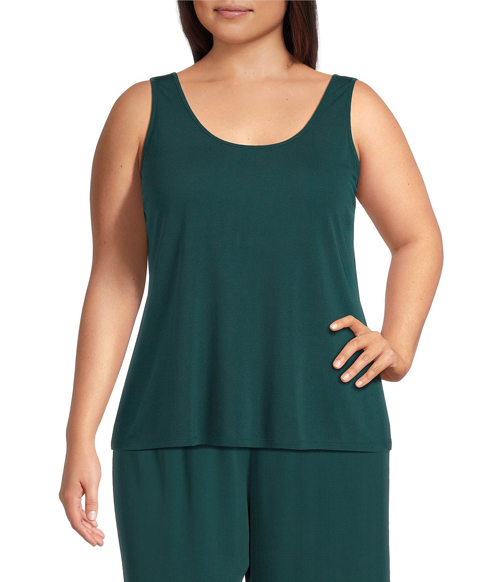 Eileen Fisher Plus Size Stretch Silk Jersey Scoop Neck Tank