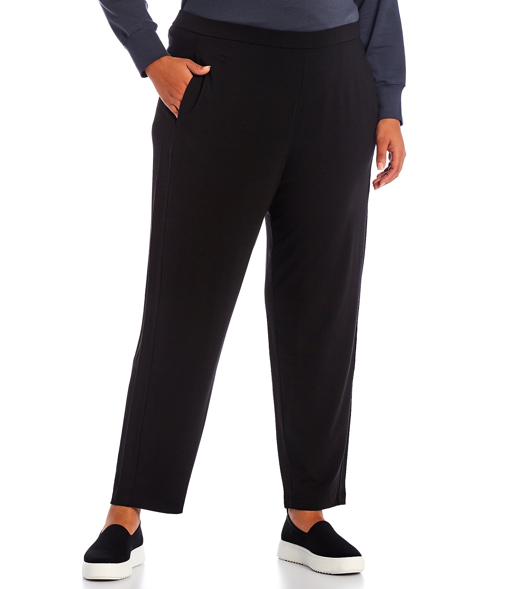 Eileen Fisher Plus Size Tencel Jersey Tapered Slouch Ankle Length Pants ...