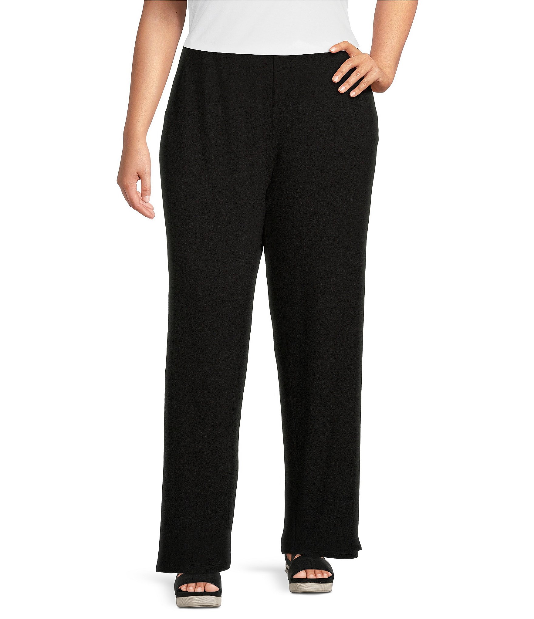 Eileen Fisher Pants Women Size 16 Black Stretch Straight Leg Pull On