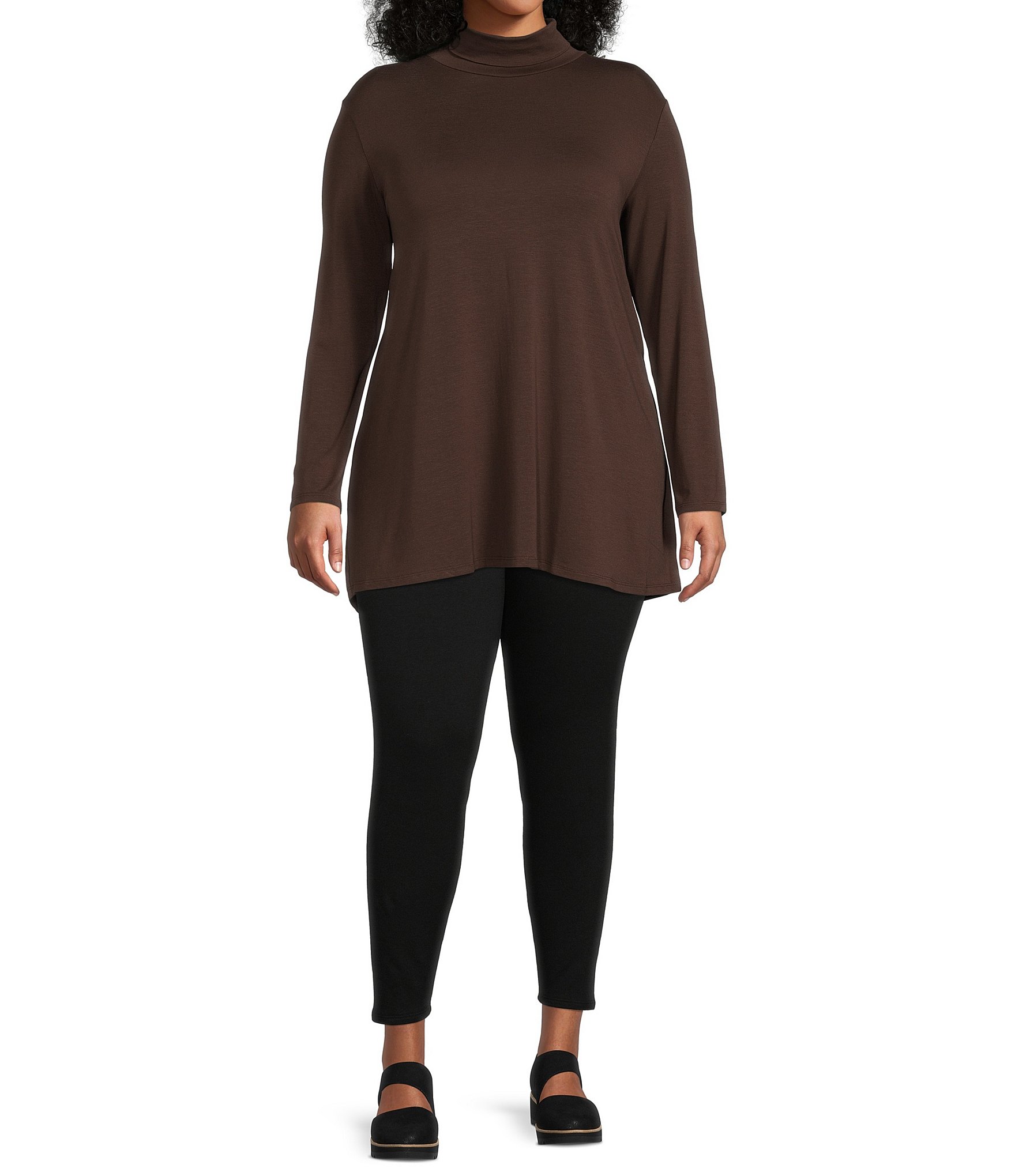 Eileen Fisher Plus Size Tencel™ Organic Cotton Knit Jersey High Waisted Ankle Leggings