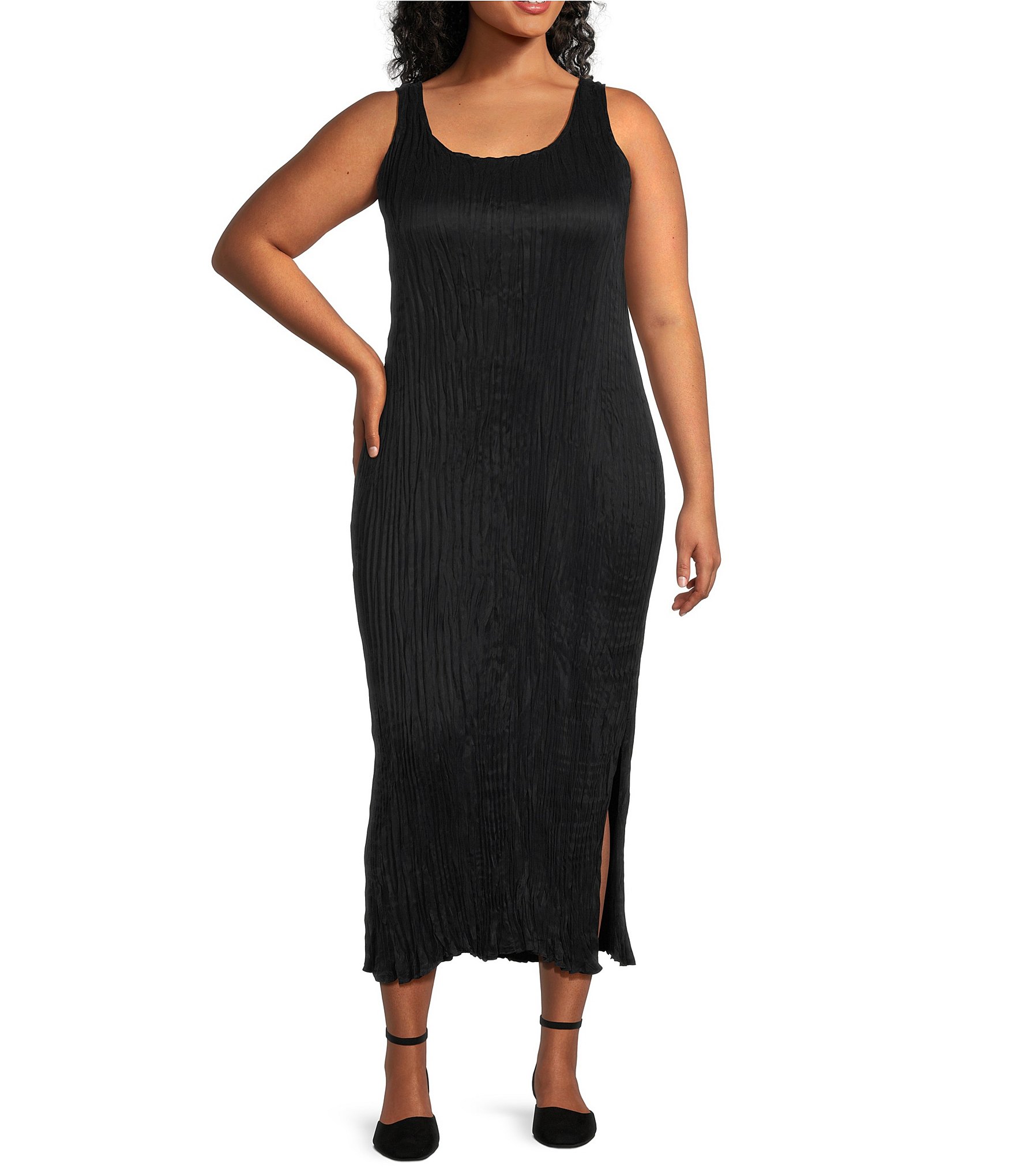 Eileen Fisher Plus Size Textured Crinkle Scoop Neck Sleeveless Side ...
