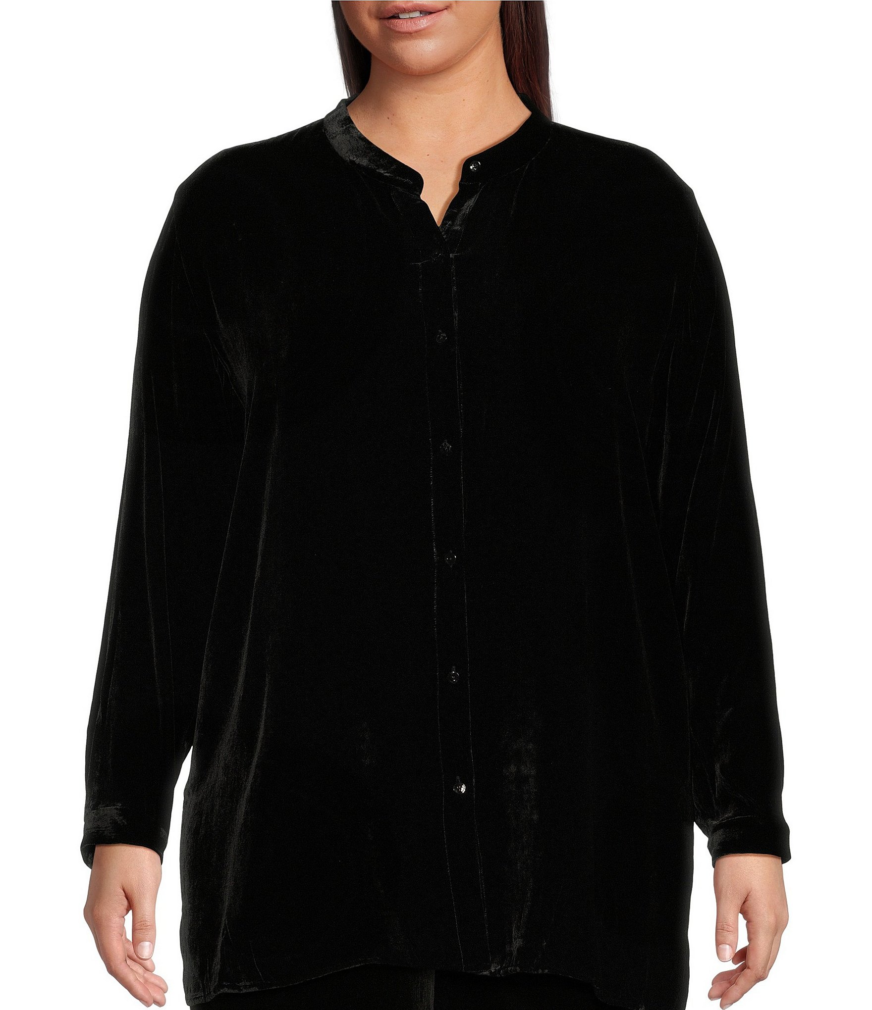 Eileen Fisher Plus Size Velvet Mandarin Collar Long Sleeve Coordinating ...