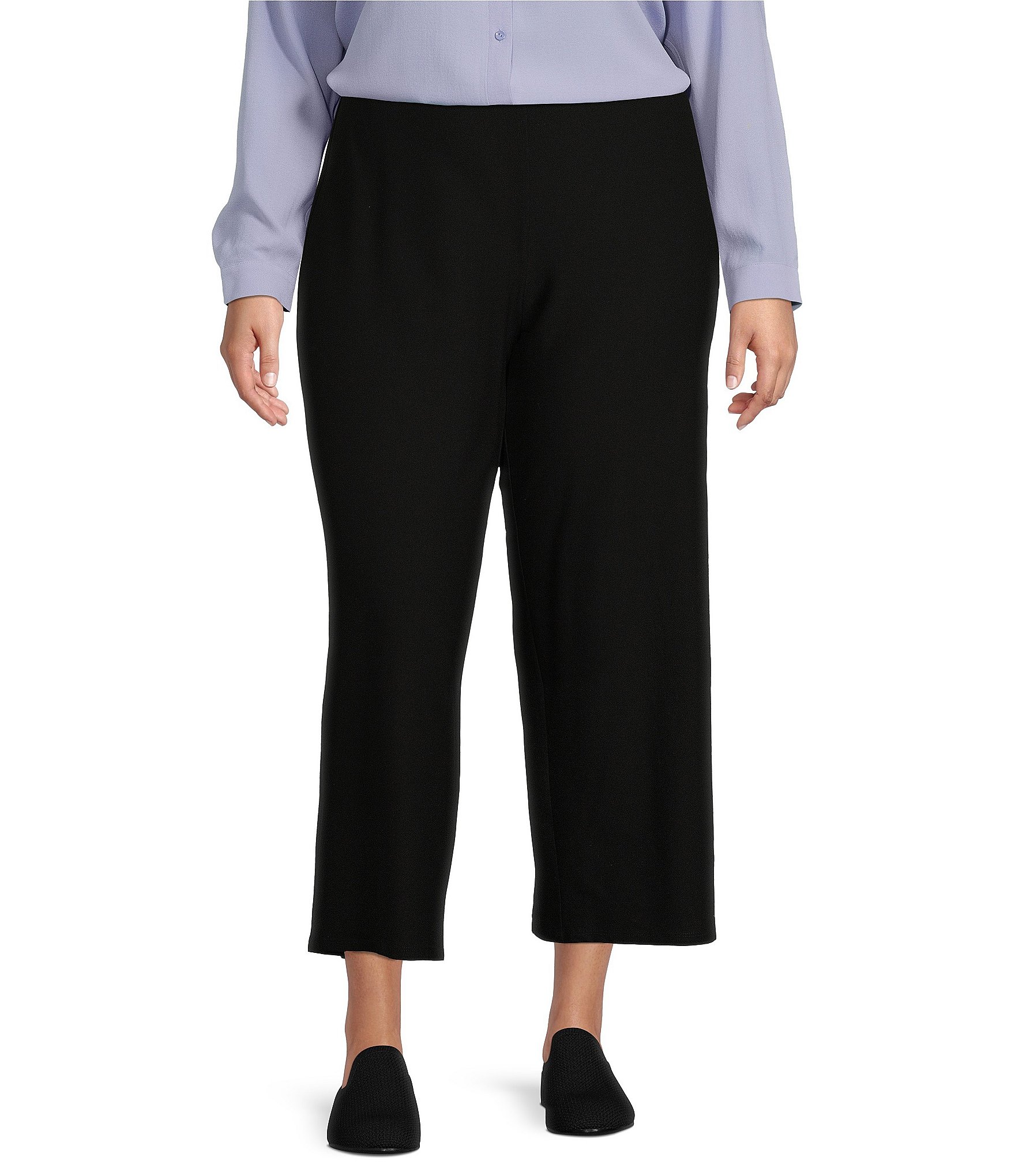 Eileen Fisher Plus Size Washable Stretch Crepe Elastic Waistband Wide ...