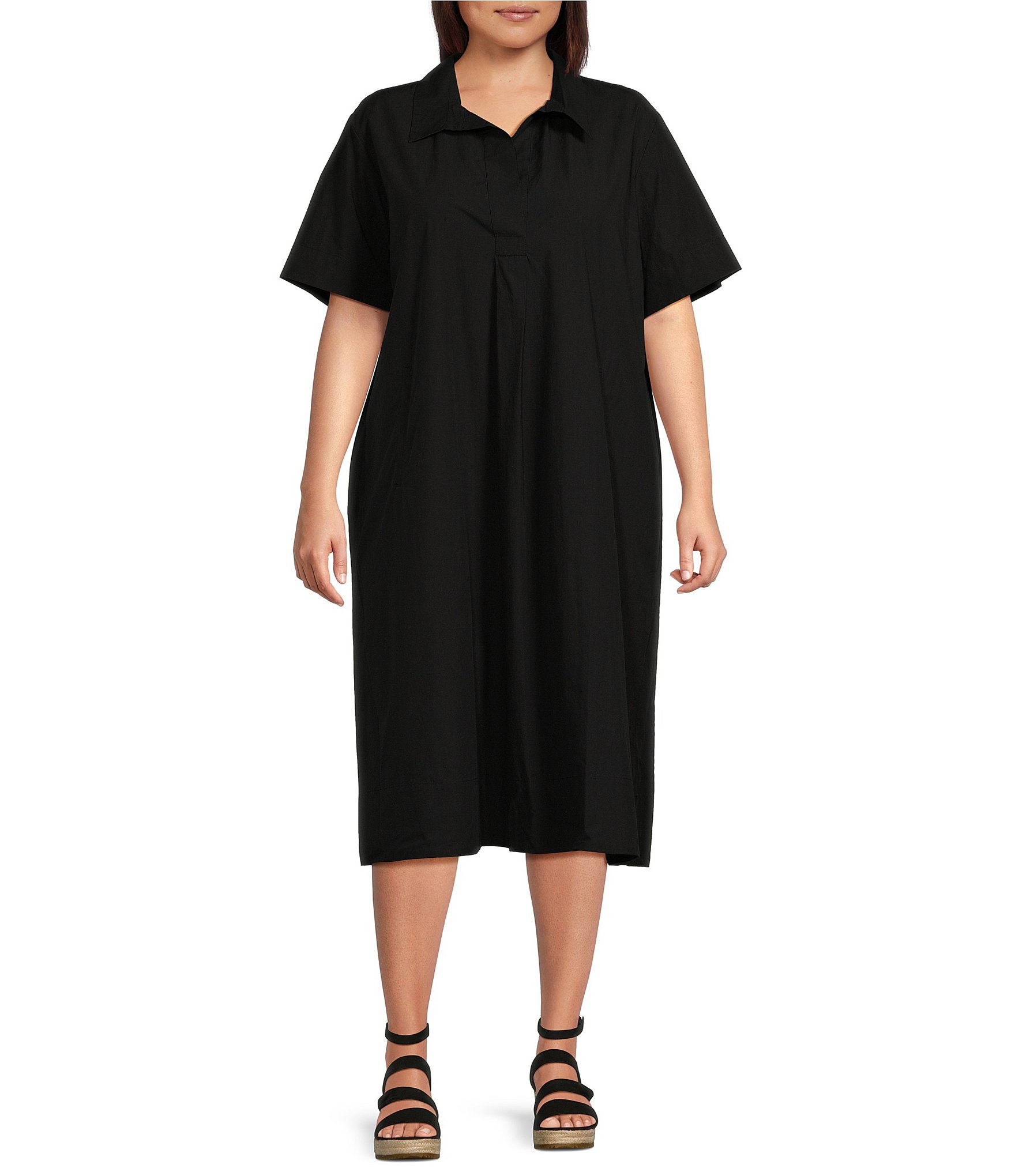 Eileen Fisher Plus Size Washed Organic Cotton Poplin Point Collar Elbow ...