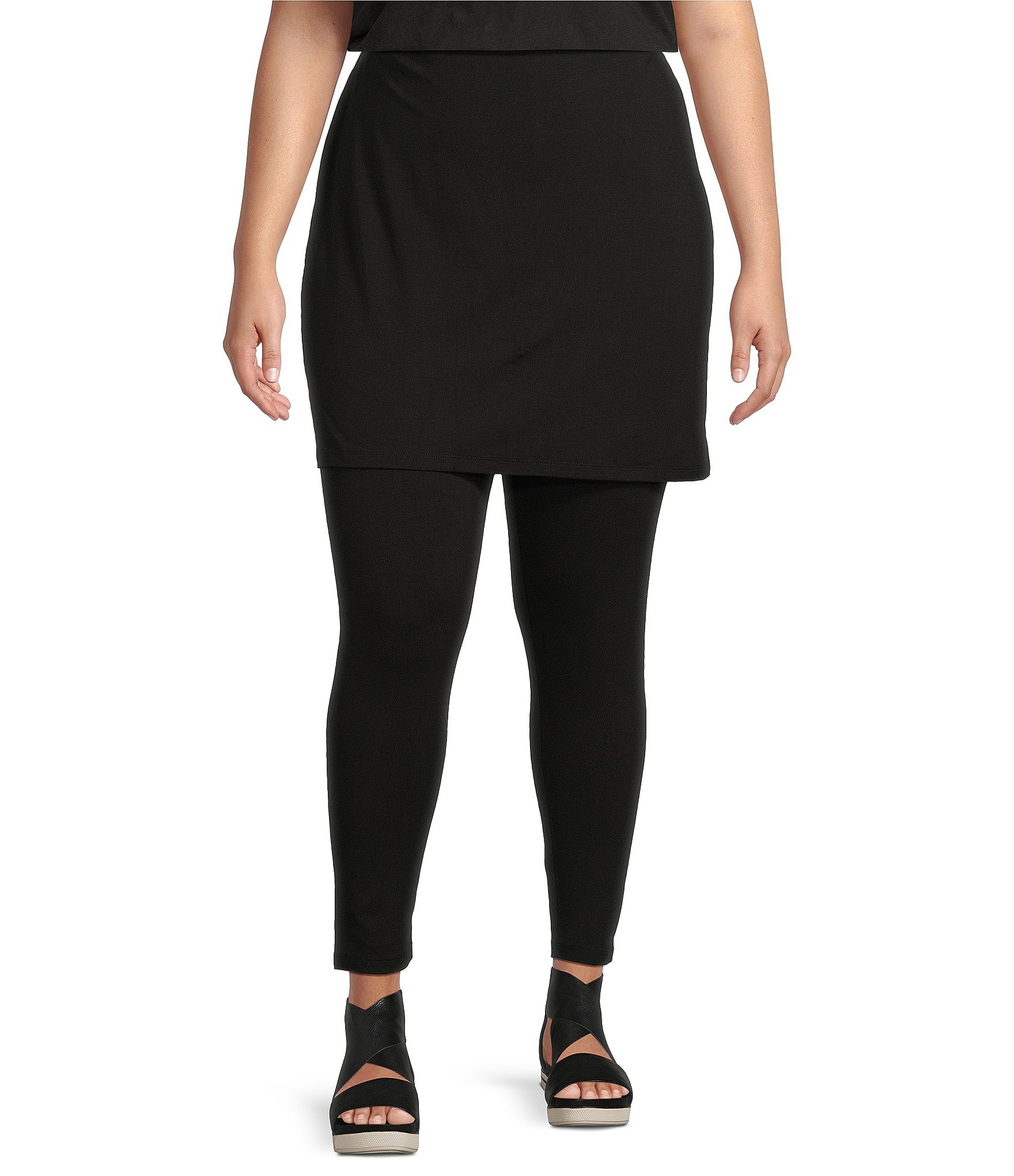 Eileen Fisher Plus Stretch Jersey Knit Skirted Ankle Leggings