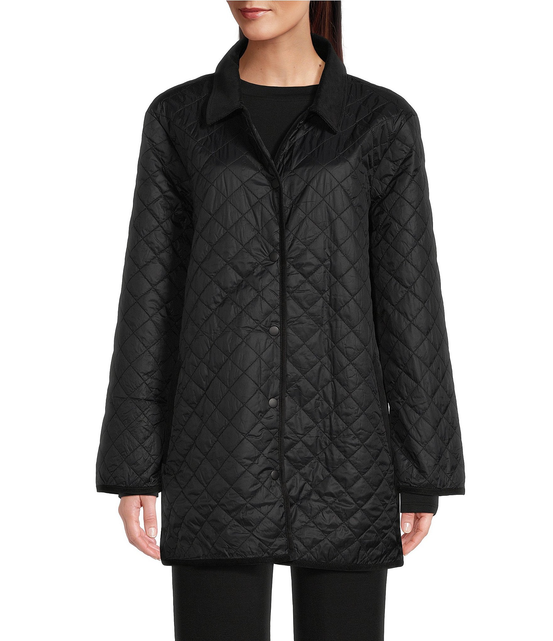 Eileen Fisher Quilted Point Collar Long Sleeve Pocketed Long Coat ...