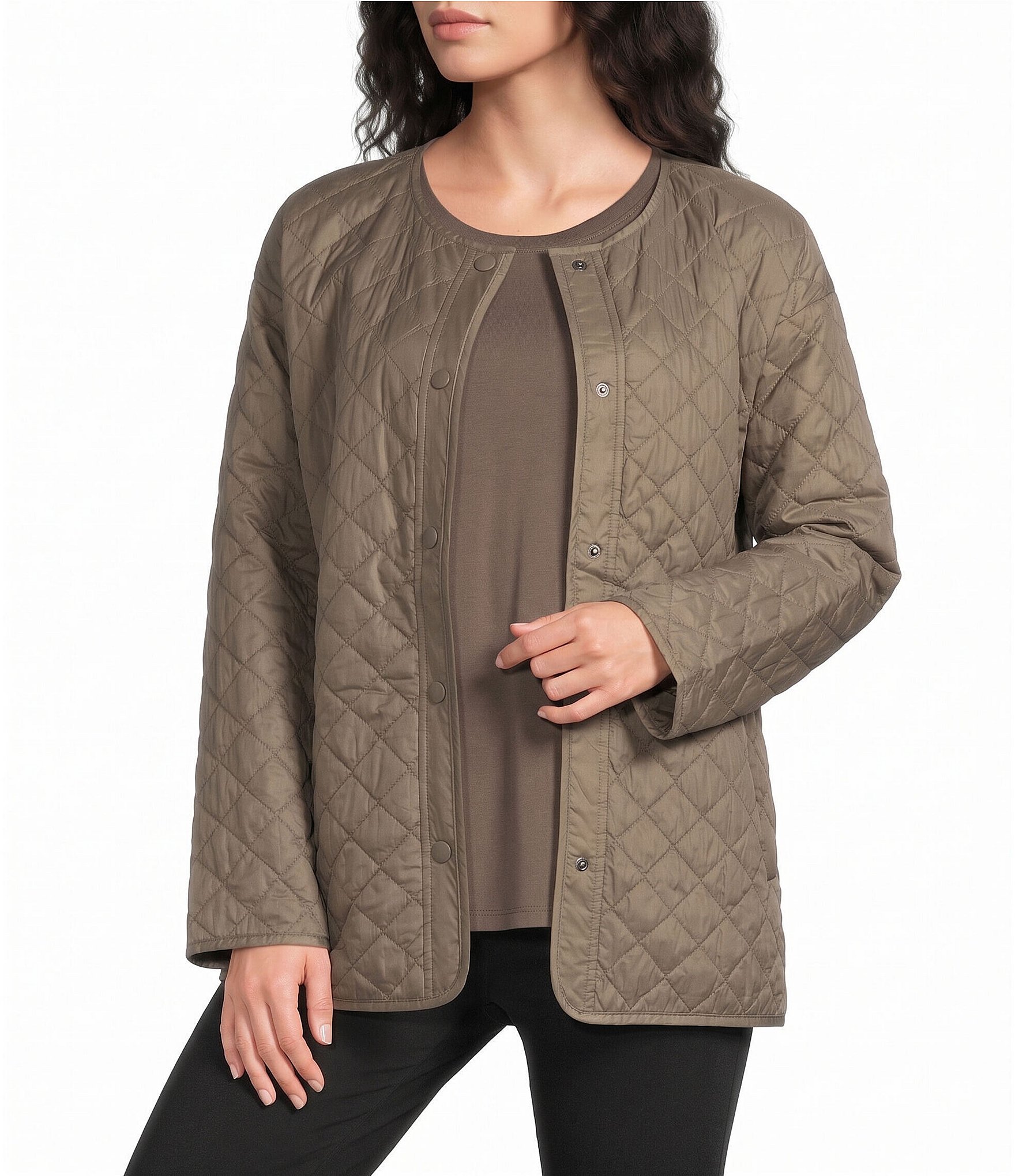 Eileen Fisher Quilted Round Neck Long Sleeve Short Coat