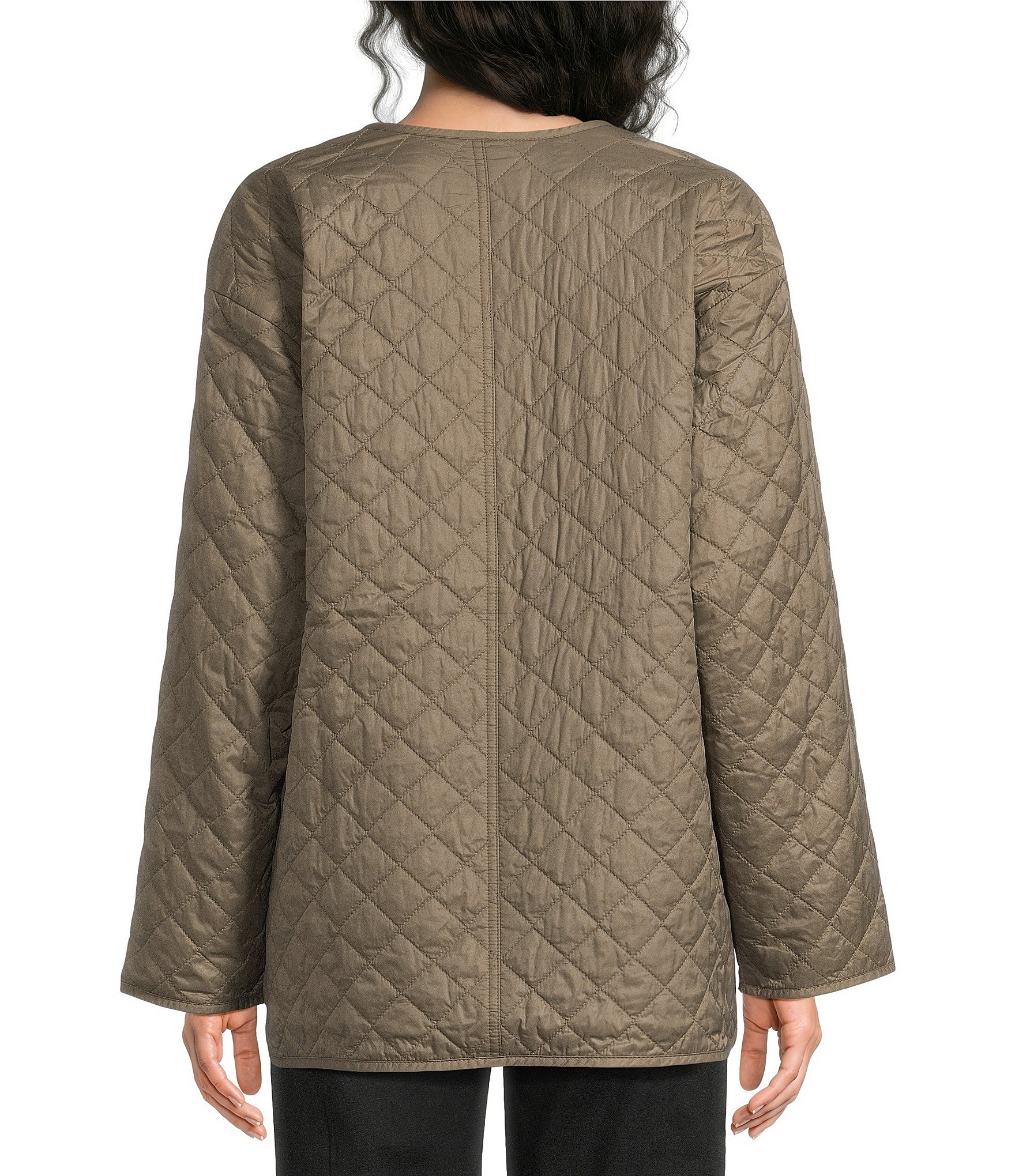 Eileen Fisher Quilted Round Neck Long Sleeve Short Coat