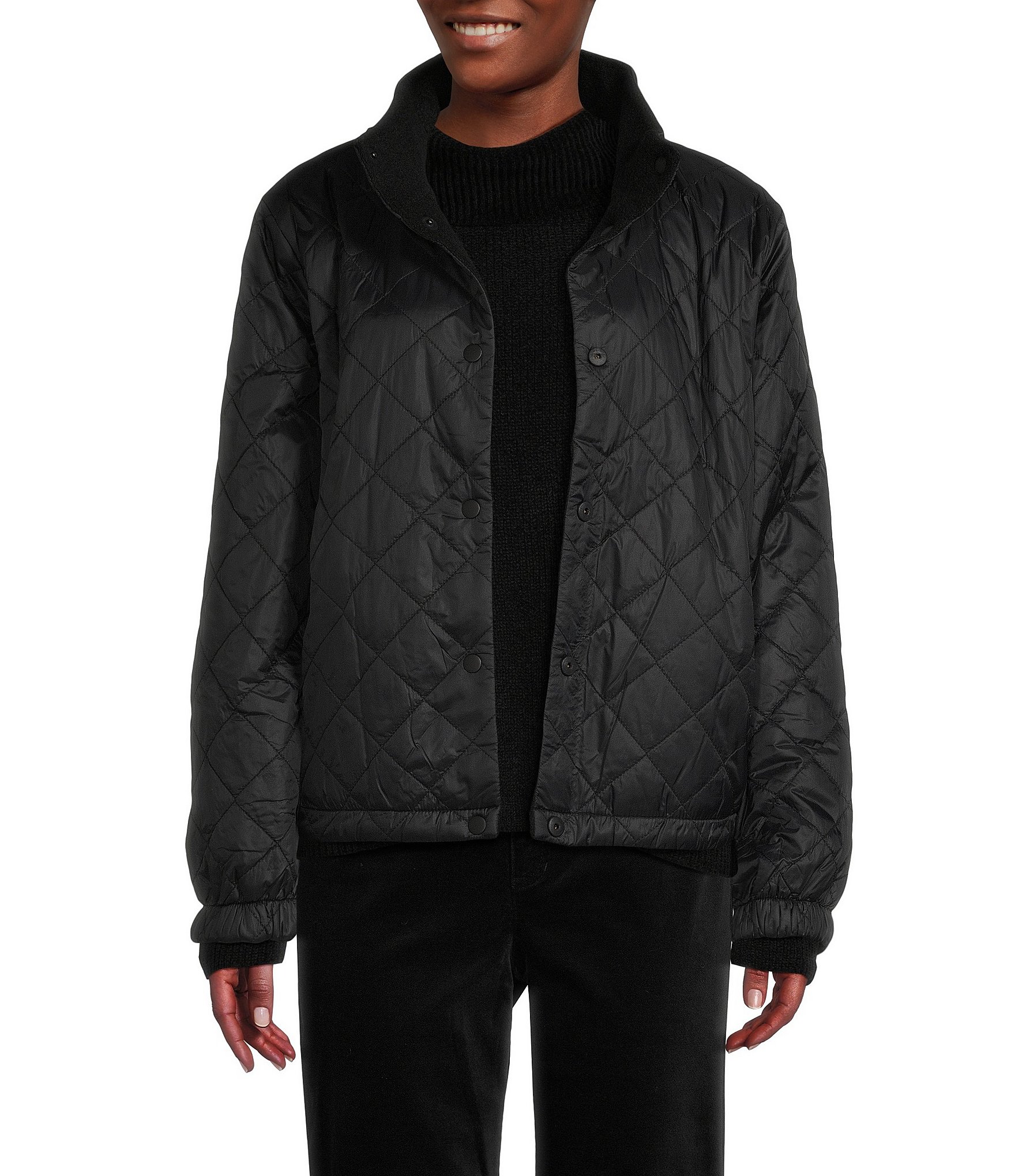 Eileen Fisher Quilted Stand Collar Long Sleeve Reversible Sherpa Lining  Jacket | Dillard's