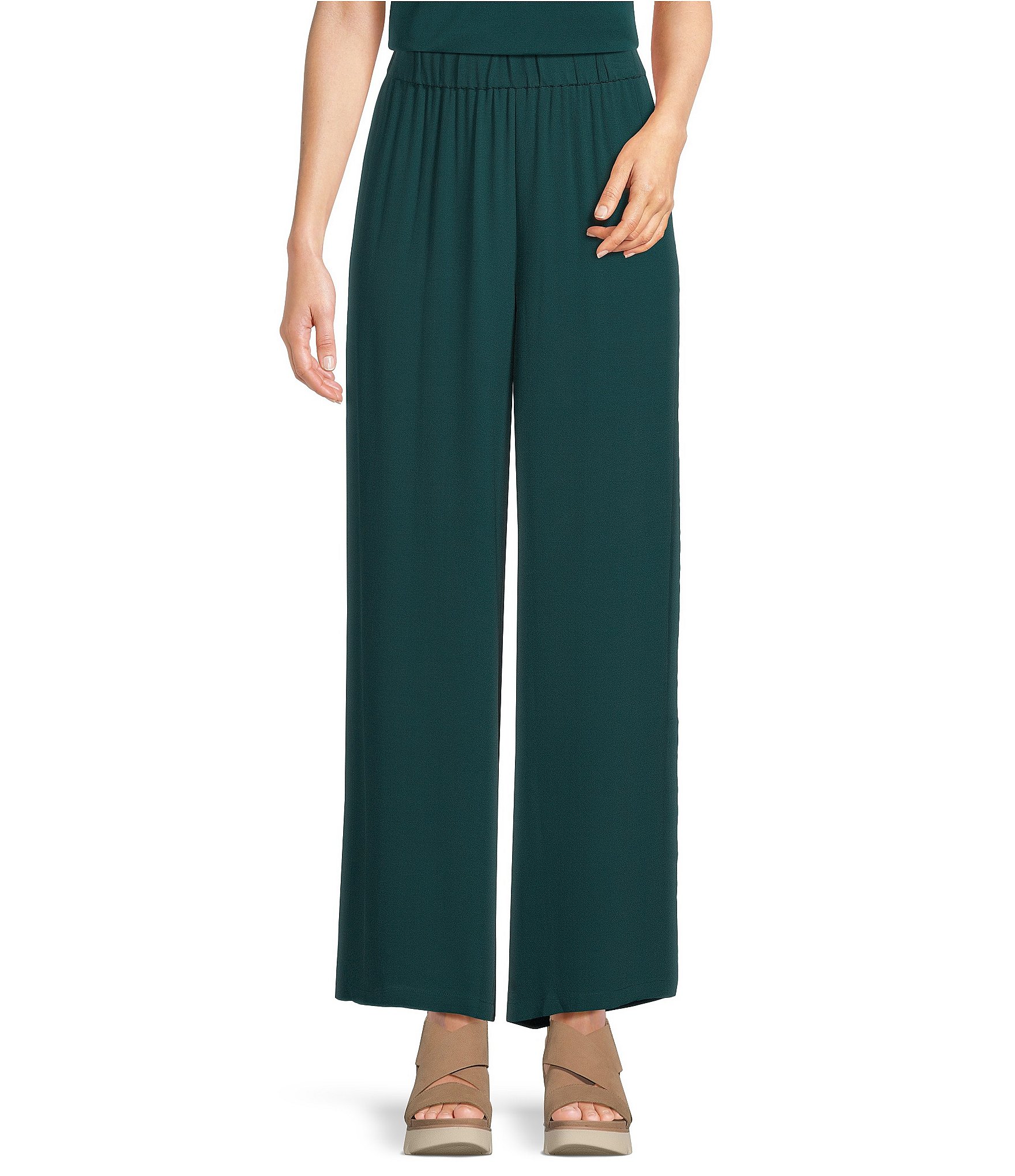 Eileen Fisher Silk Georgette Crepe Wide-Leg High Side Slit Pull-On ...