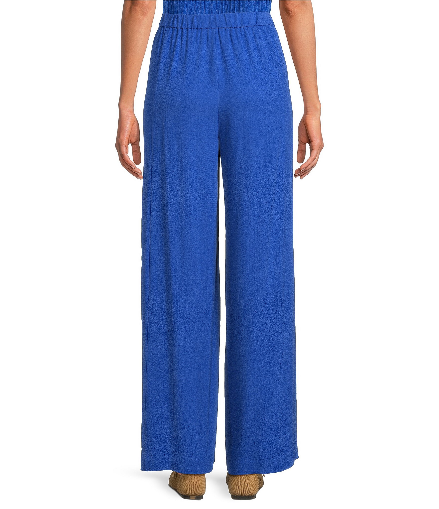 Eileen Fisher Silk Georgette Elastic Waist Wide Ankle Pants