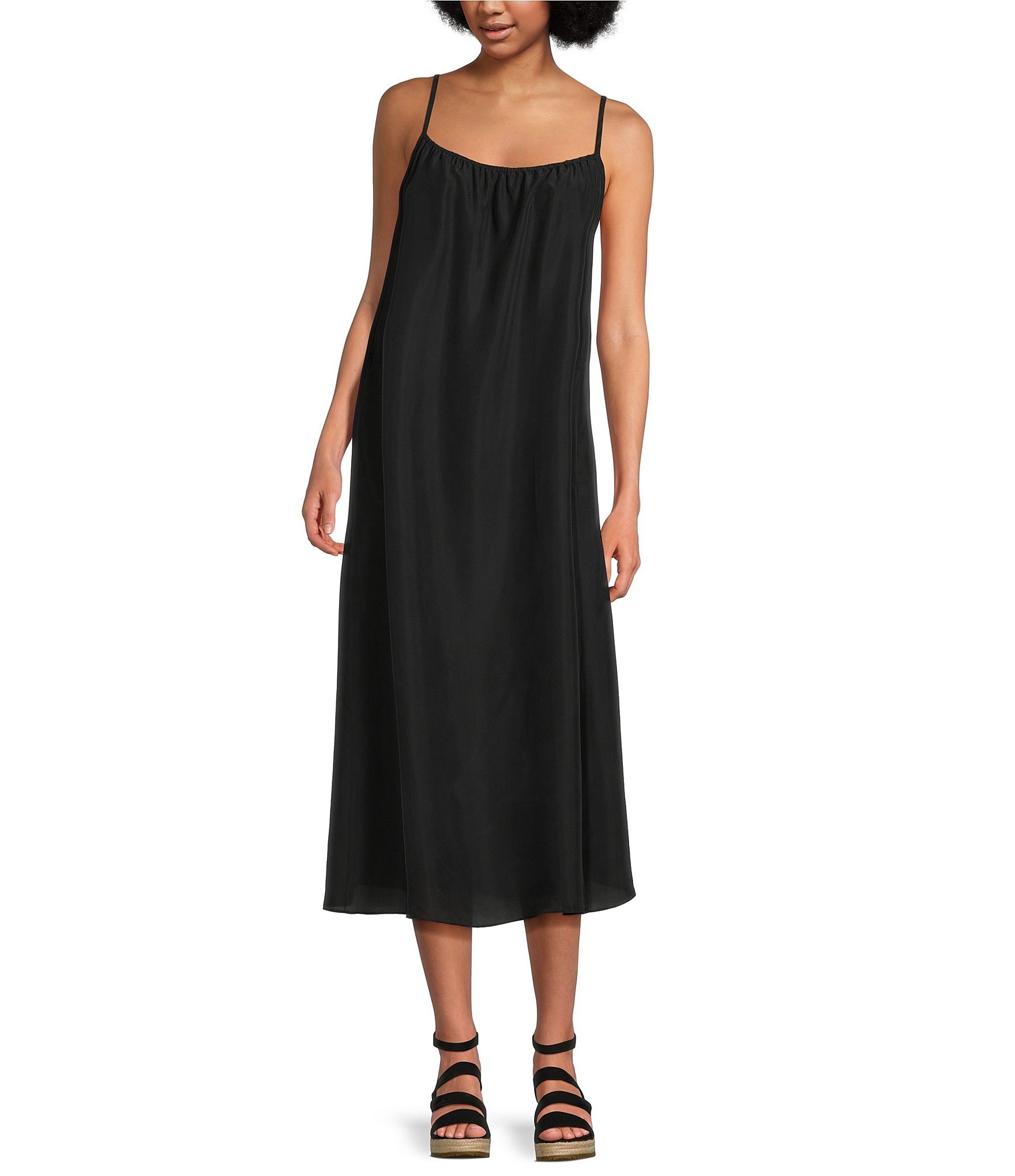 Eileen Fisher Silk Scoop Neck Sleeveless Ruched Cami Shift Dress ...