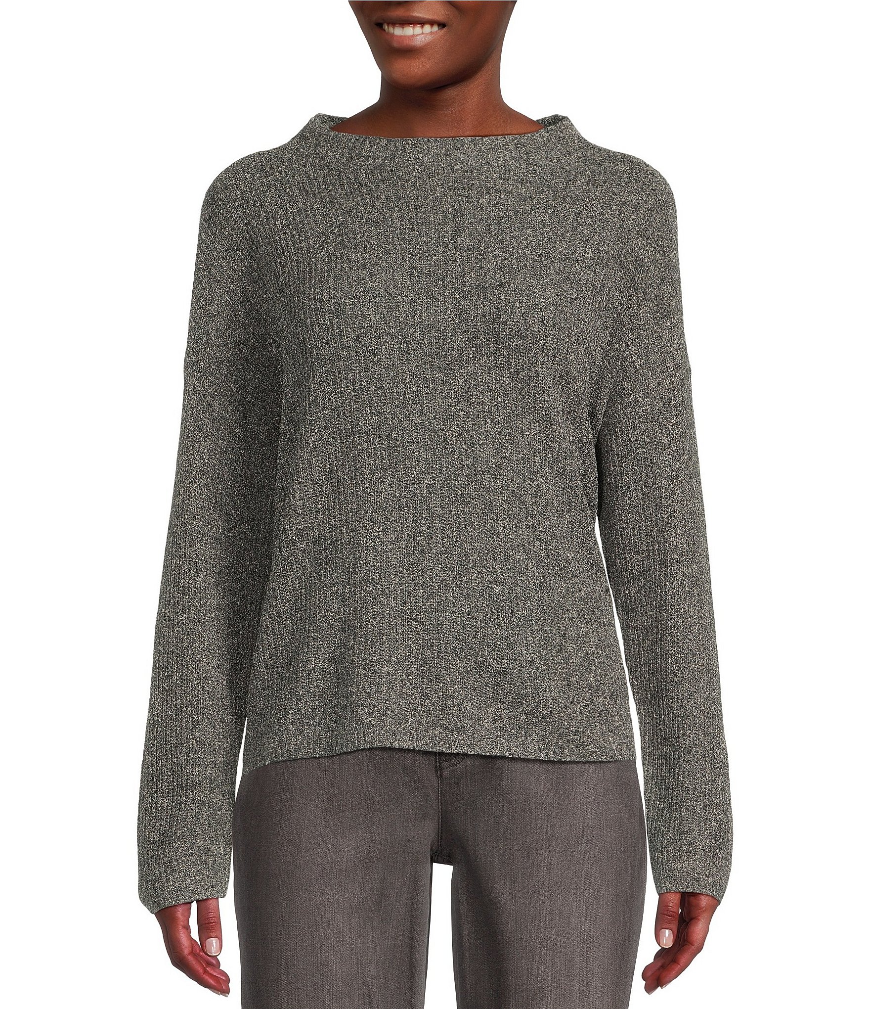 Eileen Fisher Soft Silk Funnel Neck Long Sleeve Boxy Pullover Sweater ...