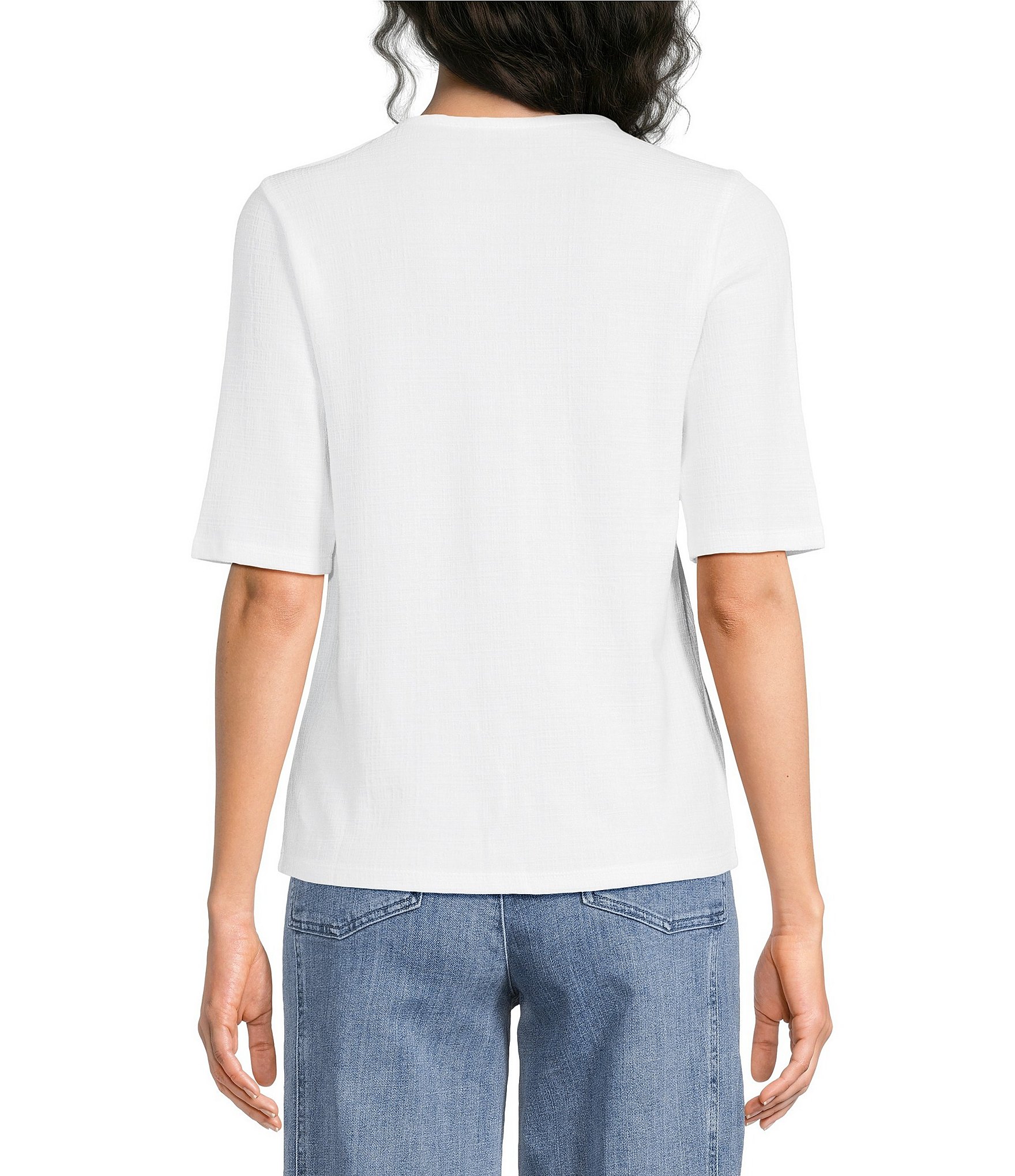 Eileen Fisher Stretch Jersey Crew Neck Elbow Sleeve Tee