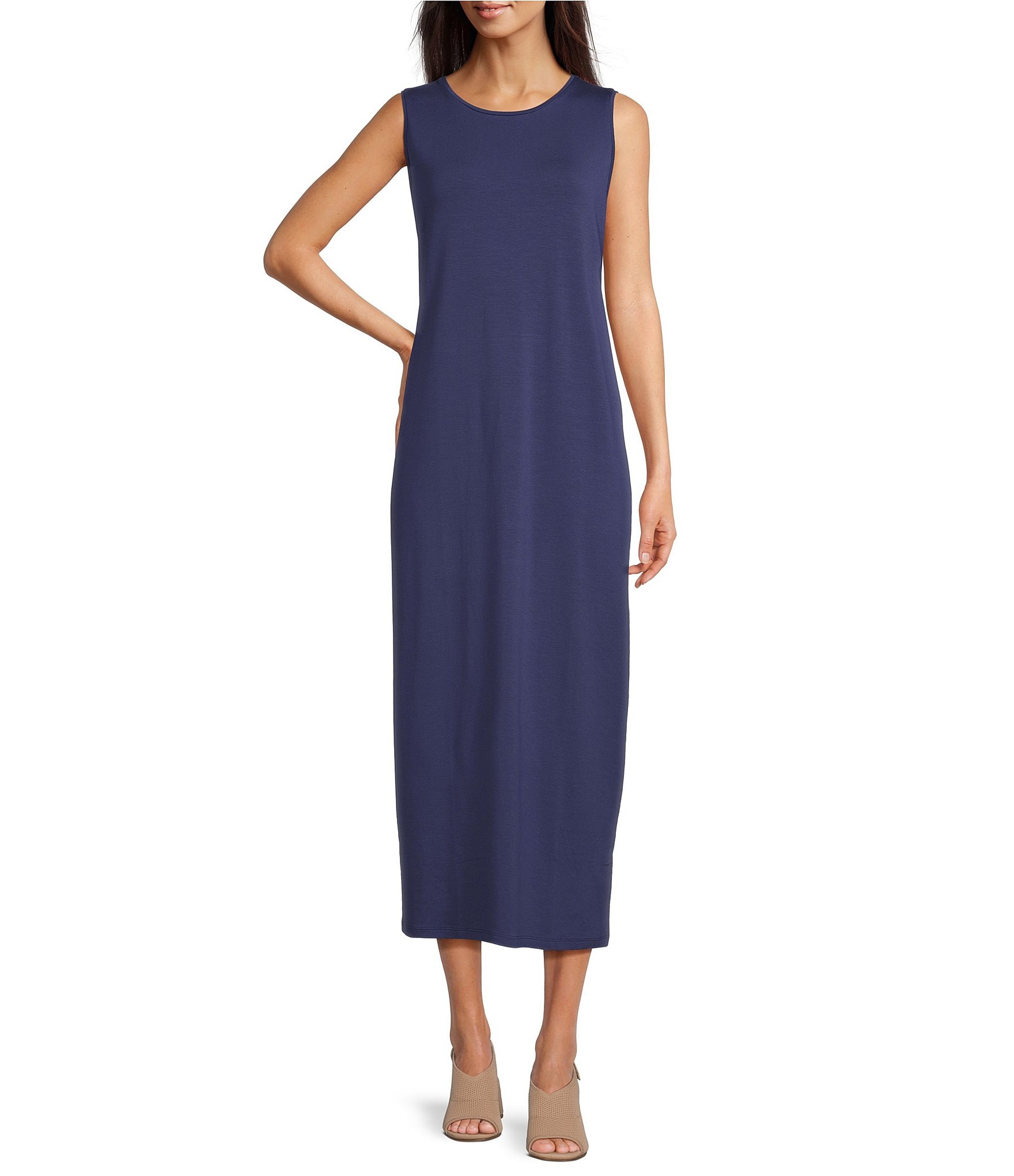Eileen Fisher Stretch Jersey Knit Round Neck Sleeveless Midi Eileen Fisher Stretch Jersey Knit Round Neck Sleeveless Midi