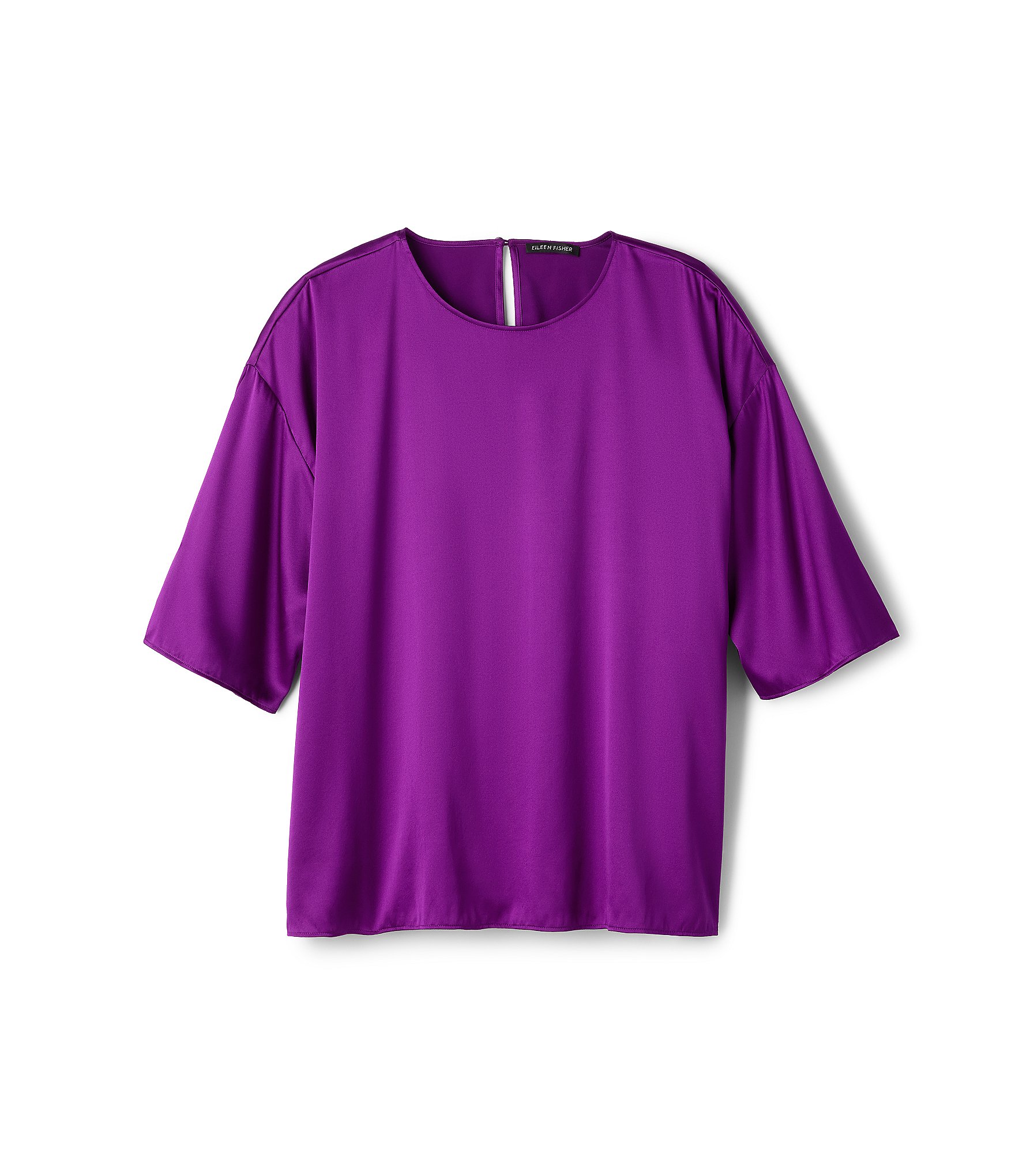 Eileen Fisher Stretch Silk Charmeuse Round Neck Elbow Sleeve Top