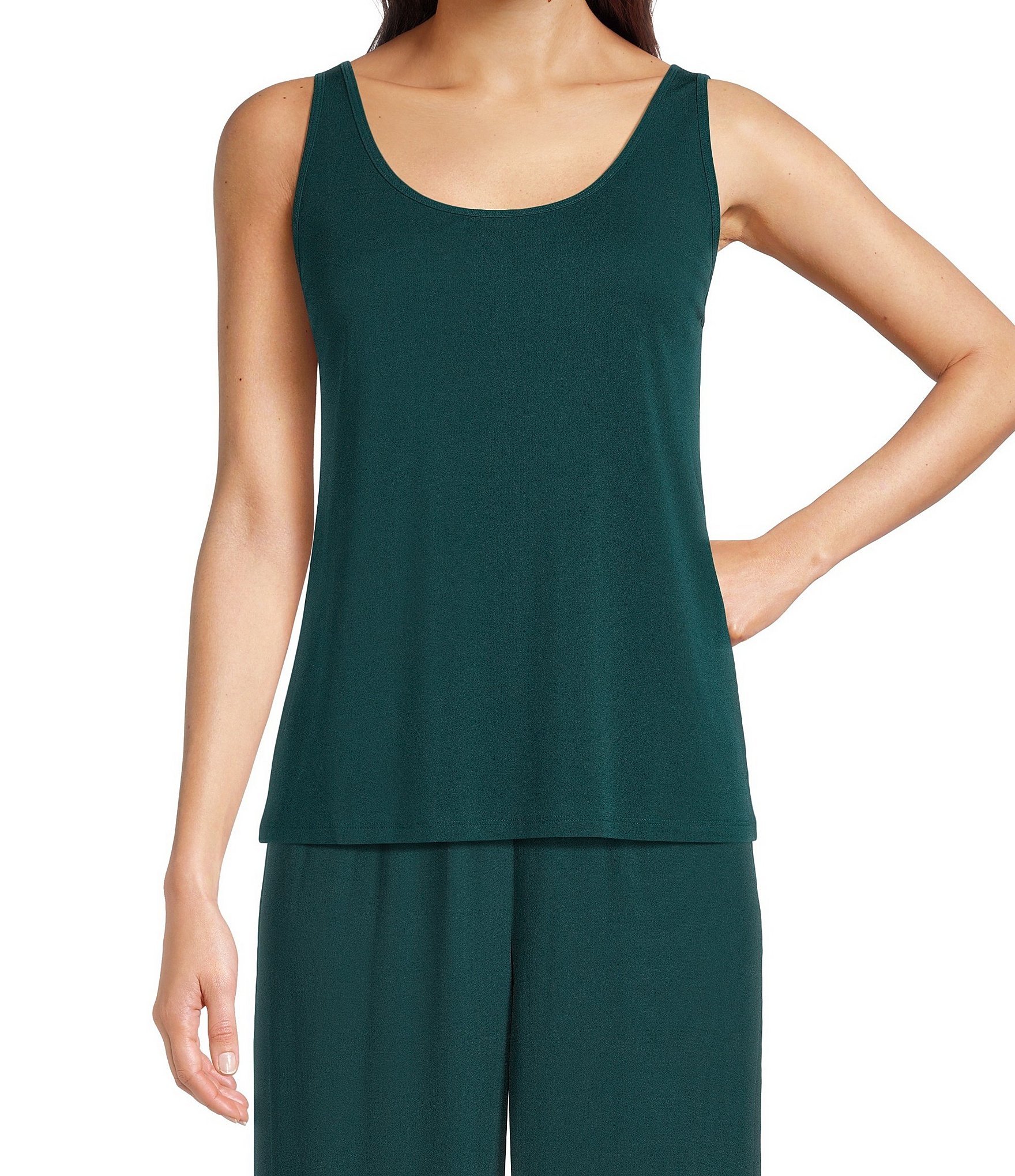 NWT Eileen Fisher Scoopneck store PS Clearwater Bateau Neck Long Shell Tank $218 SILK