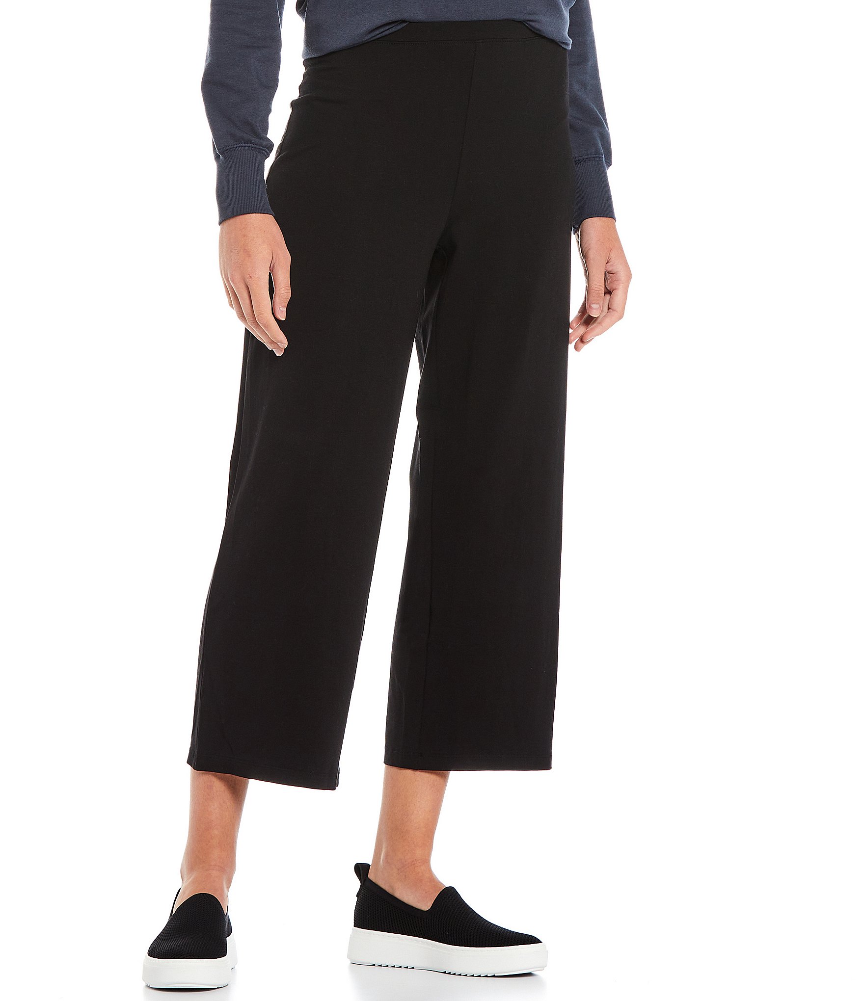 Eileen Fisher Pull On Style Straight Leg Pants STRETCH Gray Black XS