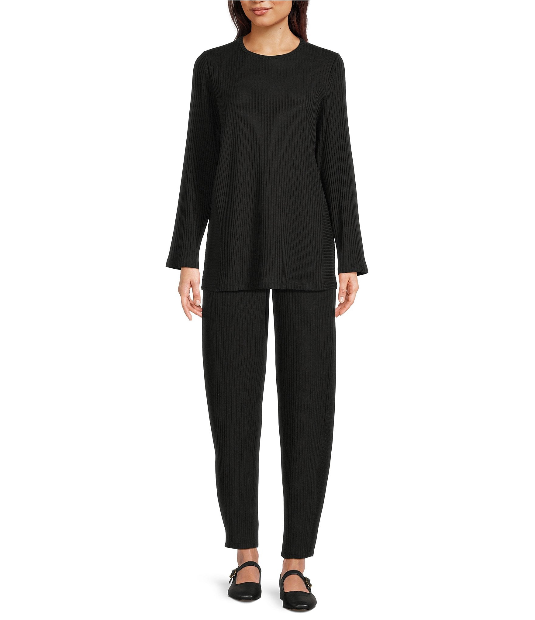 Eileen Fisher Texture Stretch Rib Knit Lantern Ankle Pants