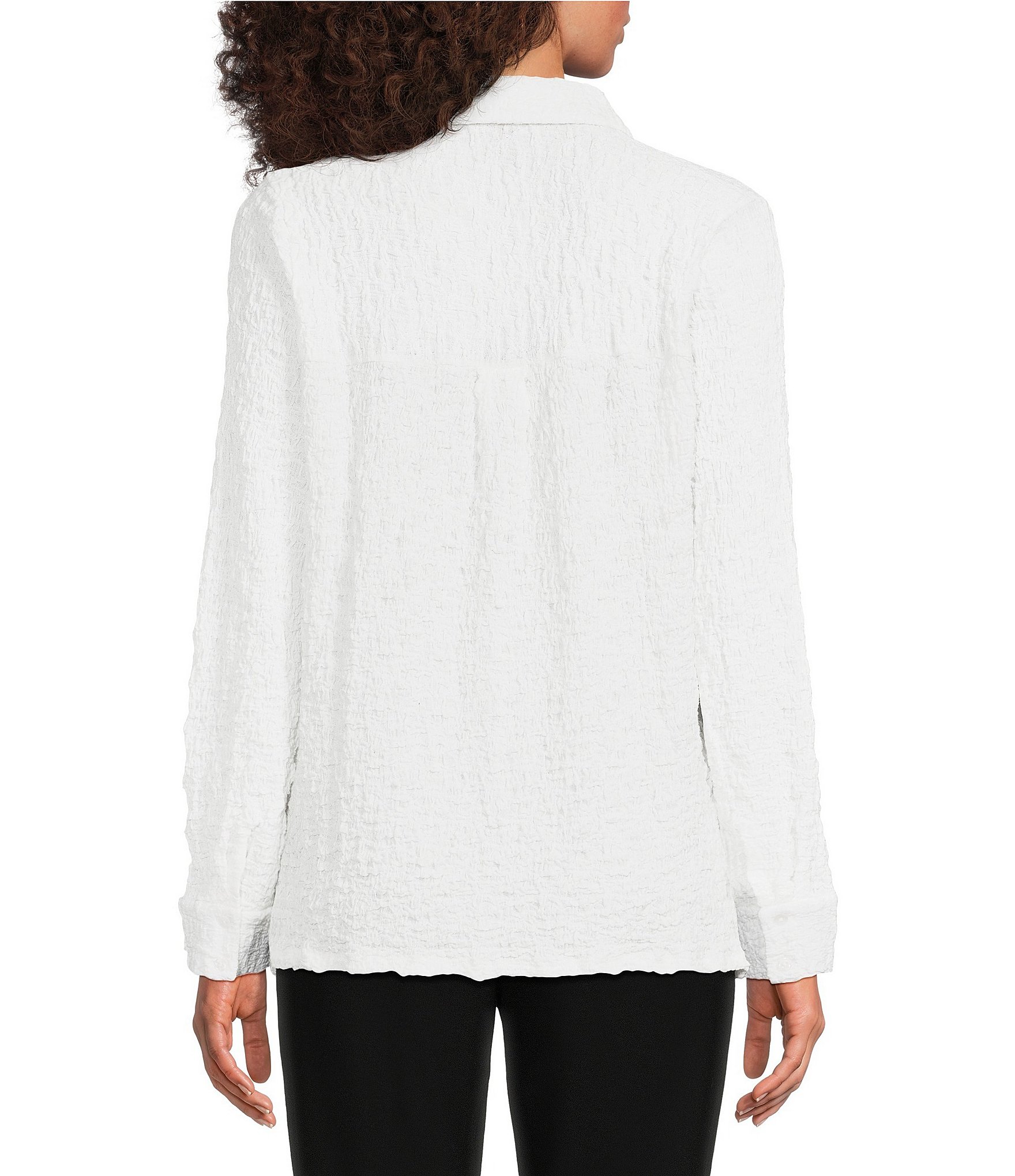 Eileen Fisher Textured Bubble Jacquard Point Collar Long Sleeve Button-Front Shirt