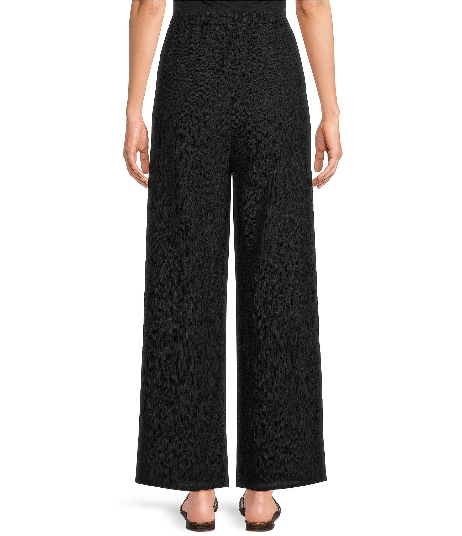 Eileen Fisher Textured Crinkle Woven Plisse Wide-Leg Pull-On Ankle Pants