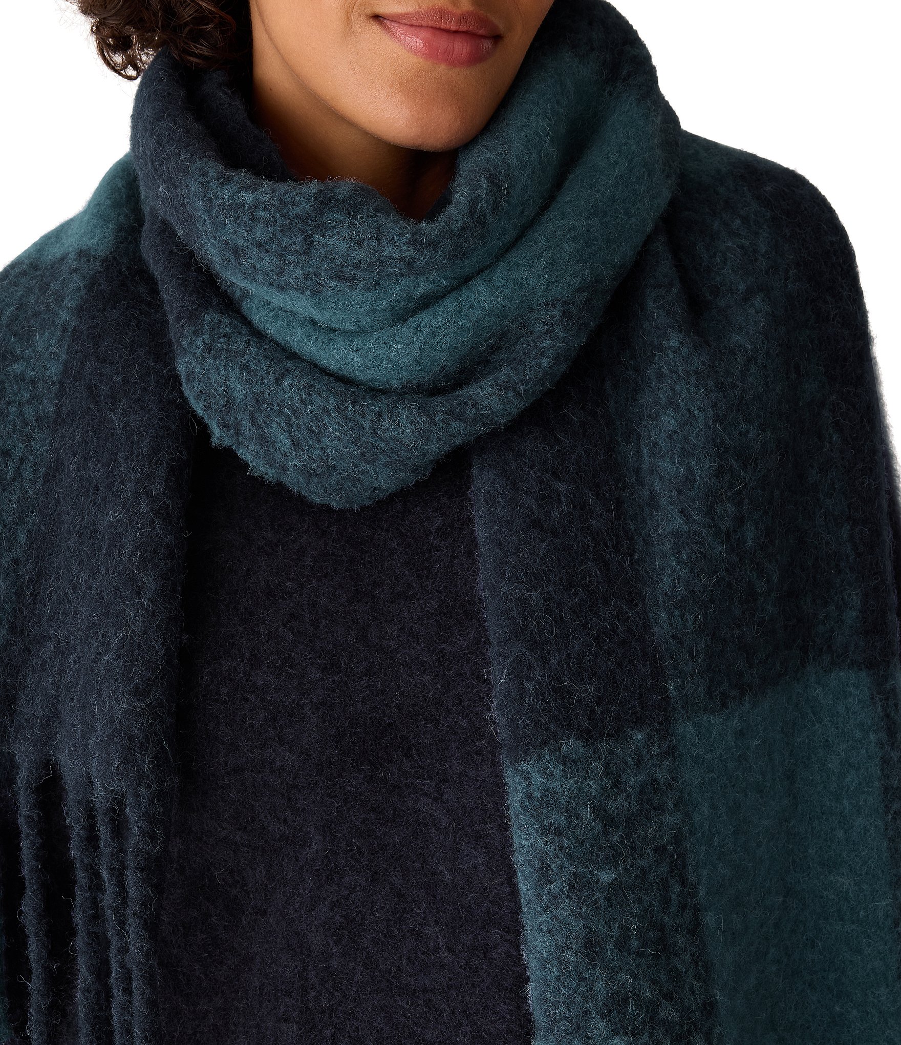 Eileen Fisher Ultrasoft Alpaca Wool Blend Check Pattern Fringe Scarf