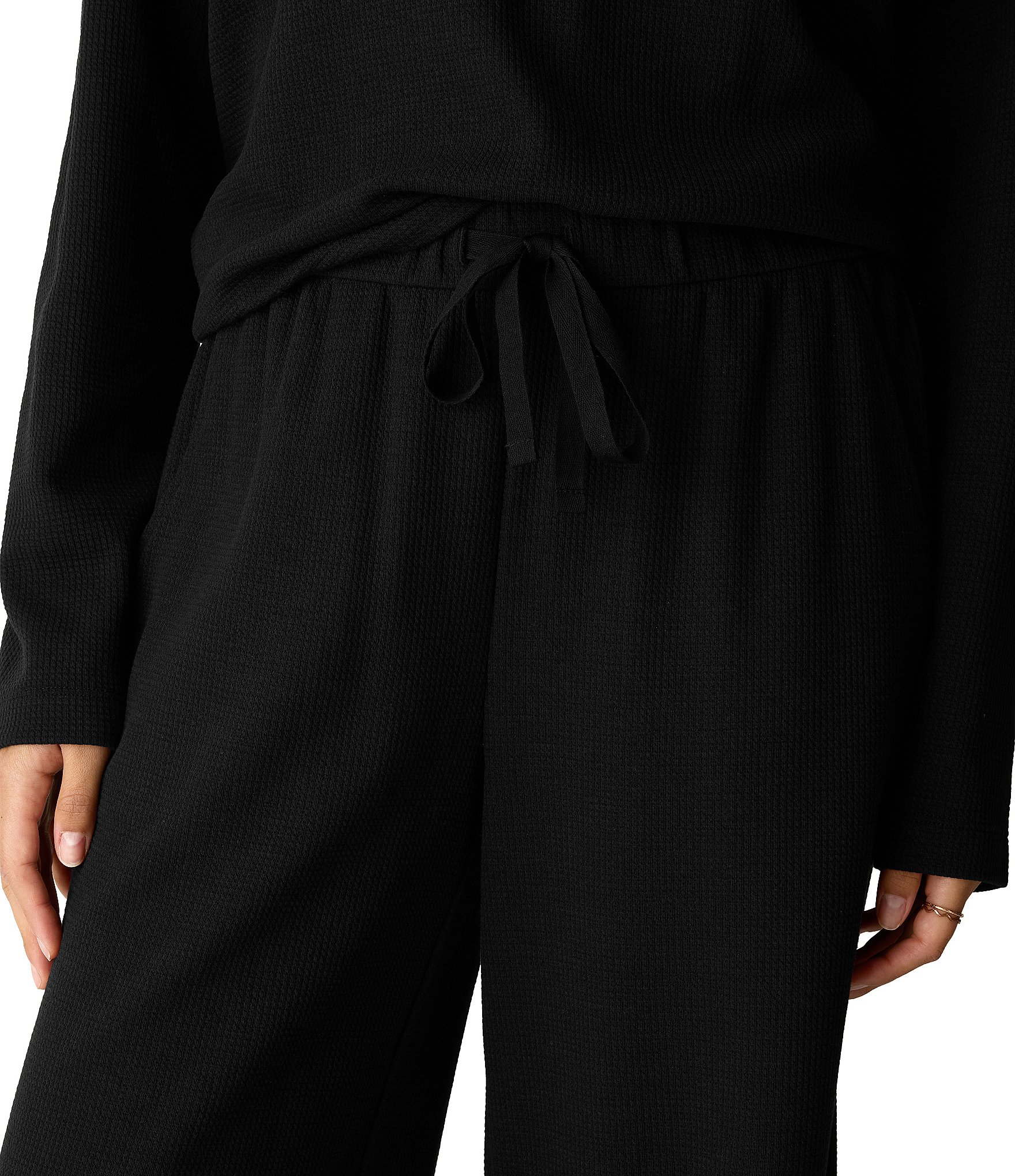 Eileen Fisher Waffle Double-Knit Wide Drawstring Pull-On Ankle Pants