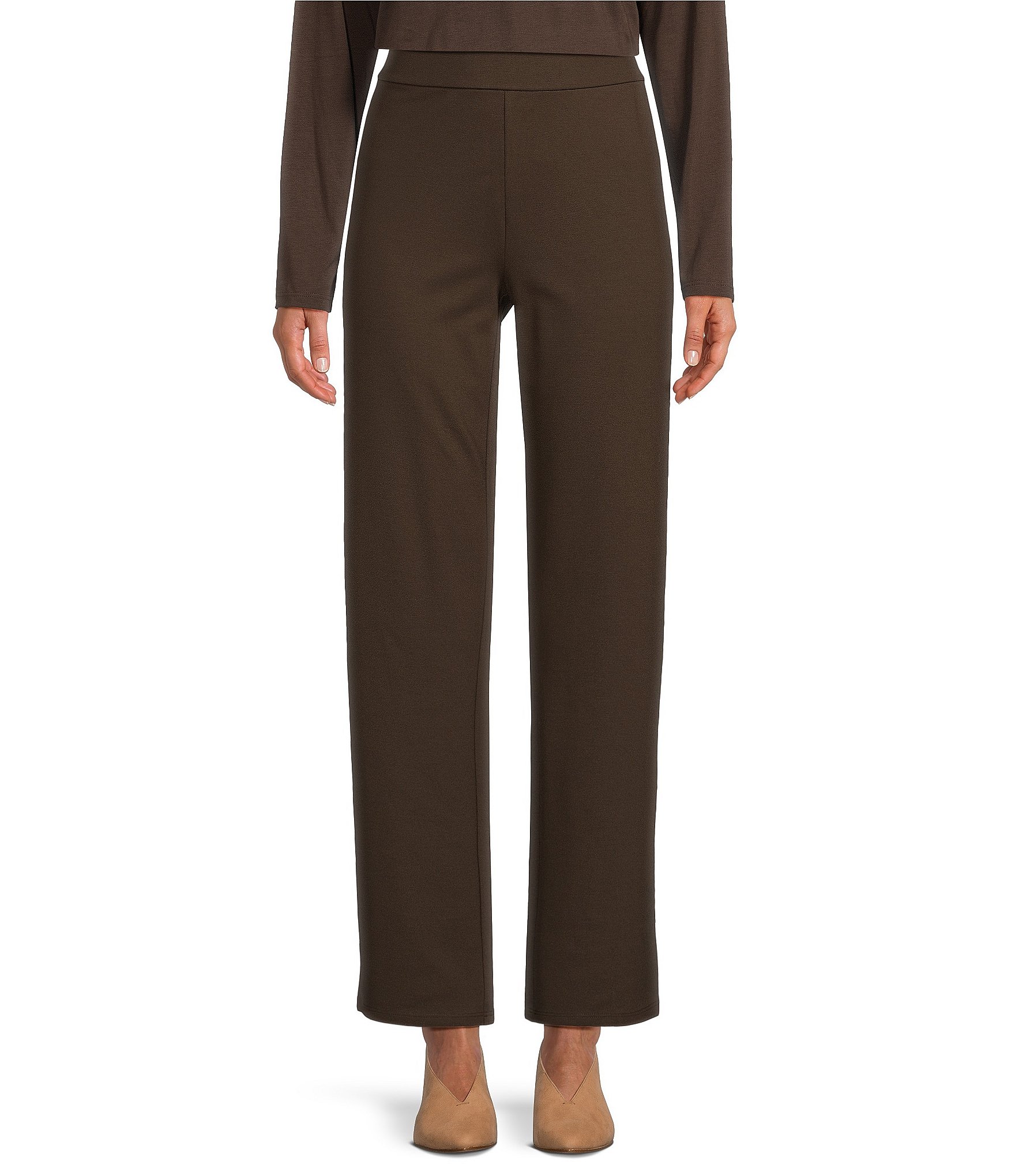 Eileen Fisher Washable Flex Ponte Double Knit Straight Leg Pull-On Pants