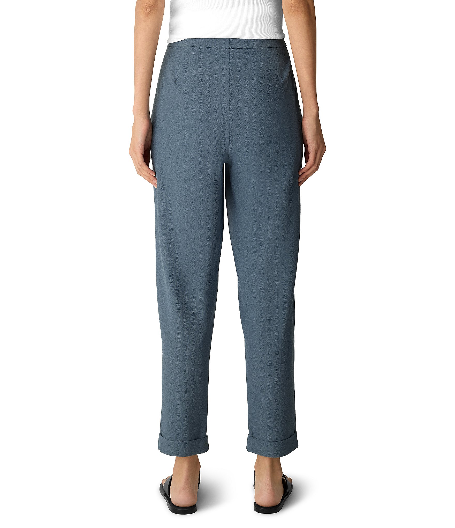 Eileen Fisher Washable Stretch Crepe Ankle Cuffed Pull-On Tapered Pants
