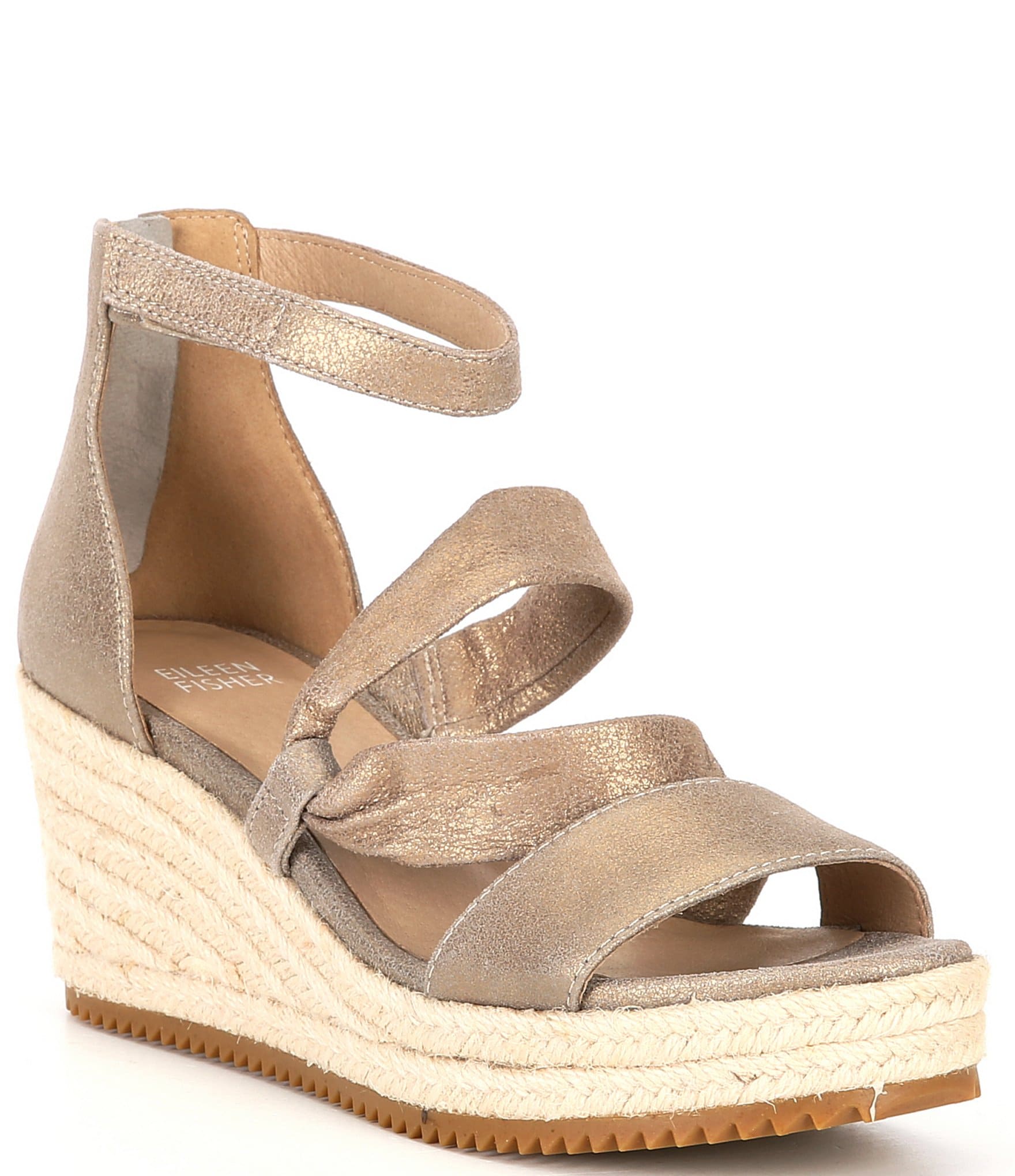 Eileen Fisher Wisp Metallic Suede Espadrille Wedge Sandals Dillard s