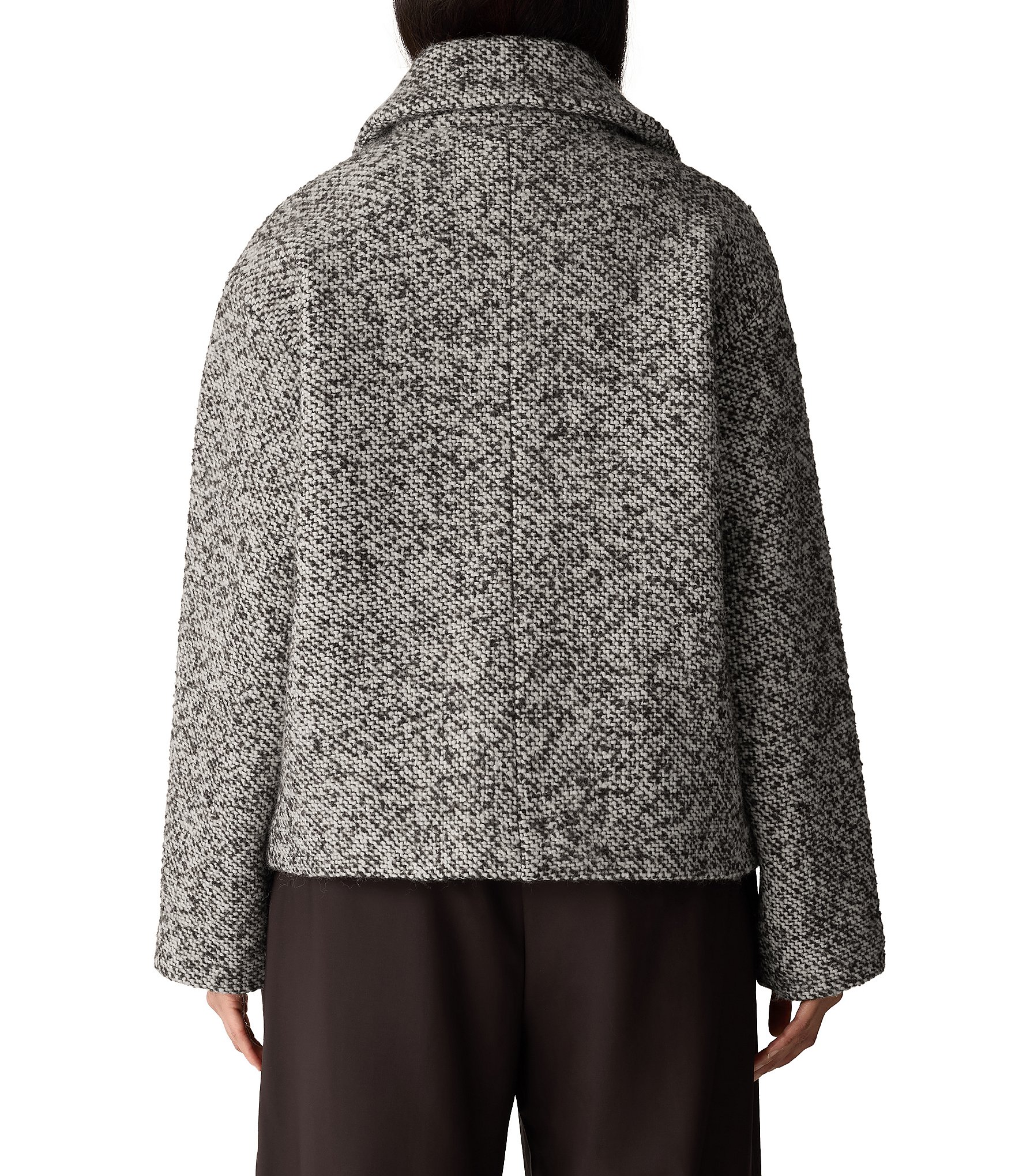 Eileen Fisher Wool-Blend Tweed Collared Long Sleeve Button-Front Boxy Jacket