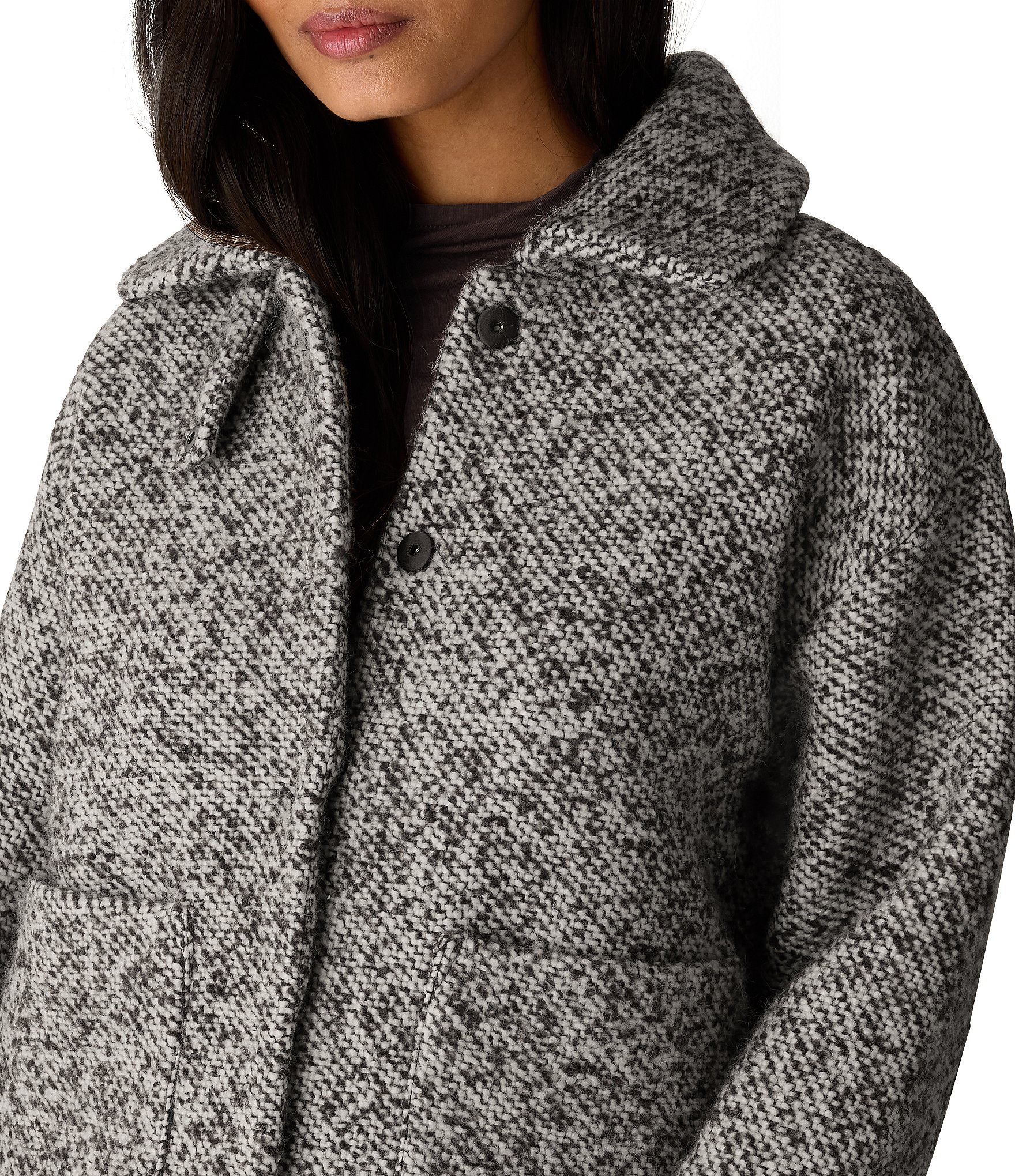 Eileen Fisher Wool-Blend Tweed Collared Long Sleeve Button-Front Boxy Jacket