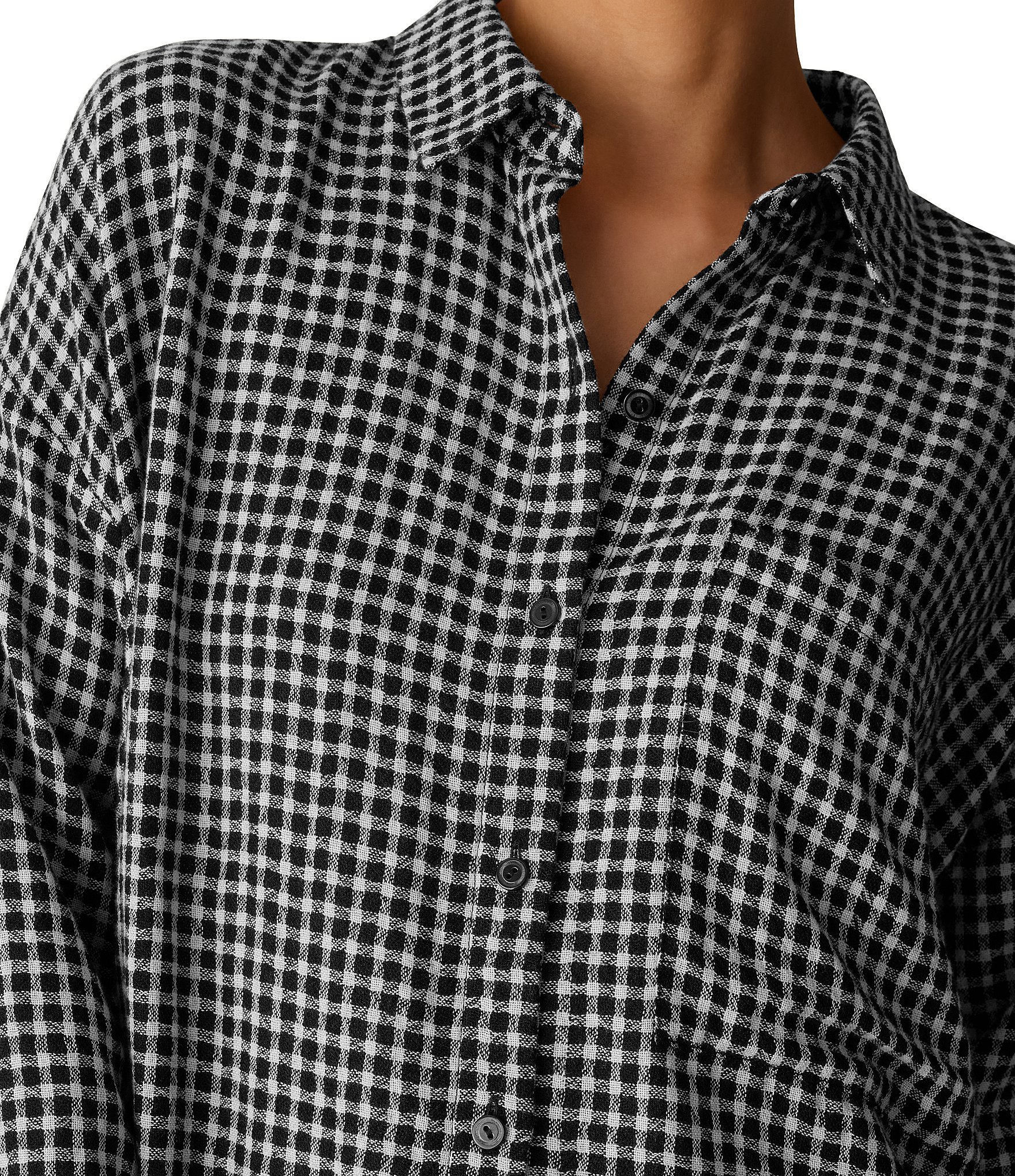 Eileen Fisher Wool Cotton Check Woven Point Collar Long Sleeve Button-Front Shirt