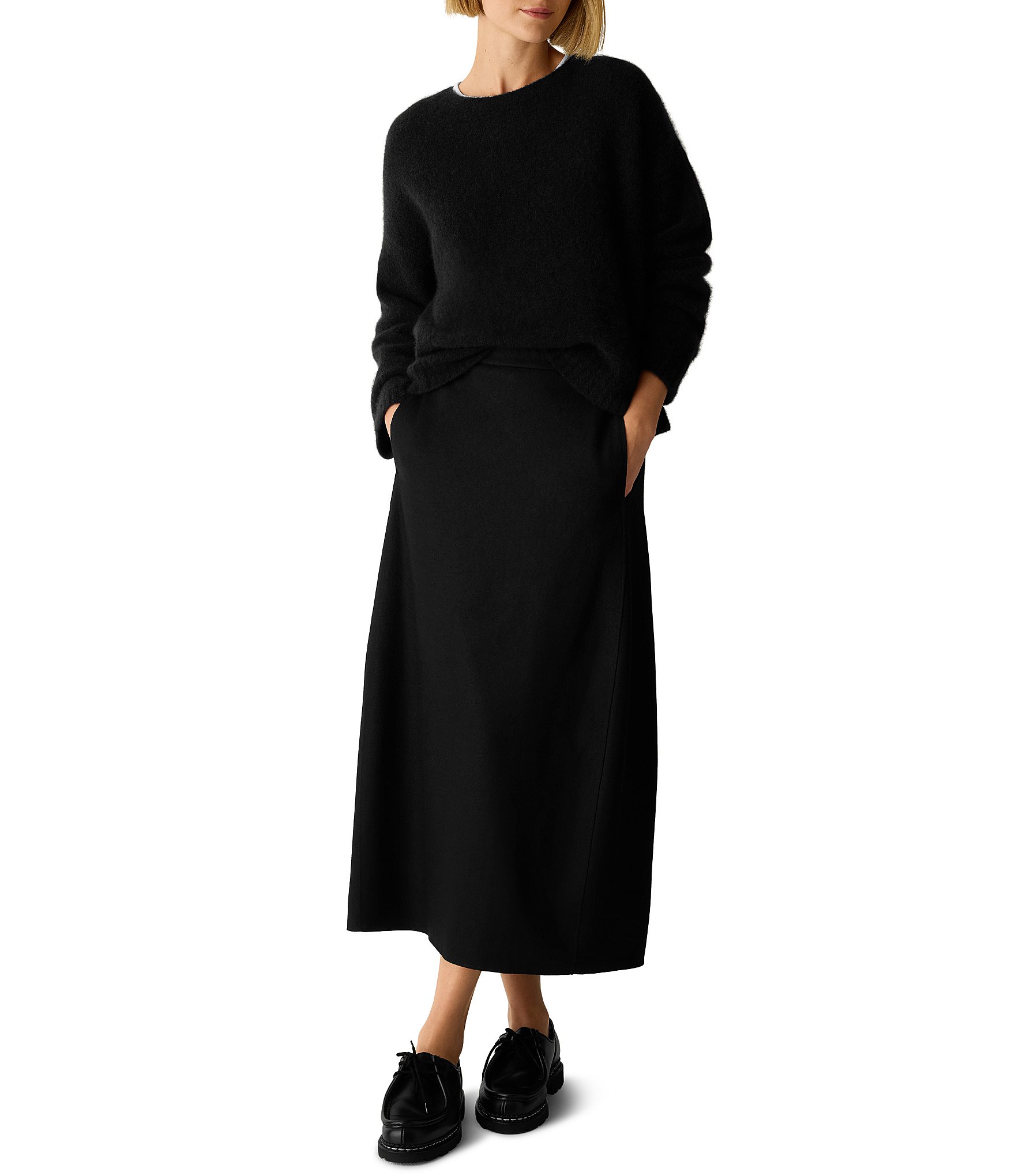 Eileen Fisher Wool Jersey Pull-On Lantern Skirt