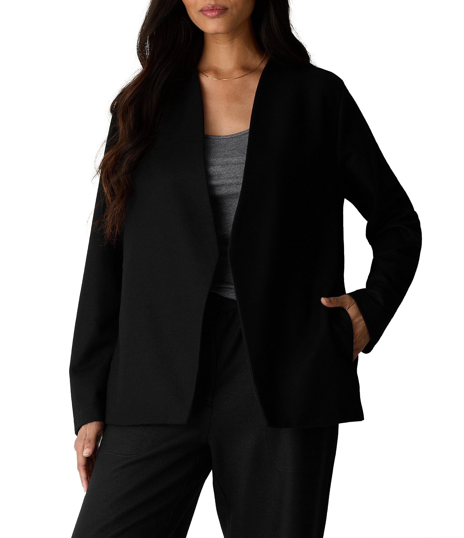 Eileen Fisher Wool Knit Jersey Long Sleeve Open-Front Jacket