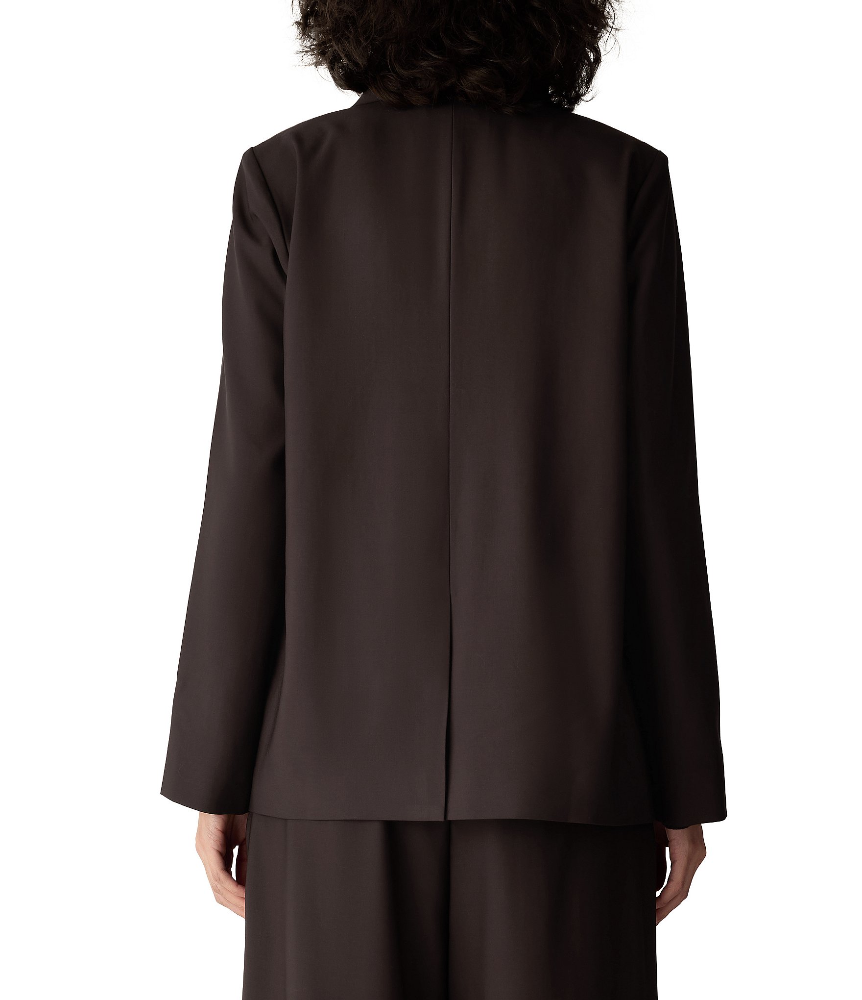 Eileen Fisher Wool Spun Notch Lapel Collar Long Sleeve Two Button-Front Blazer
