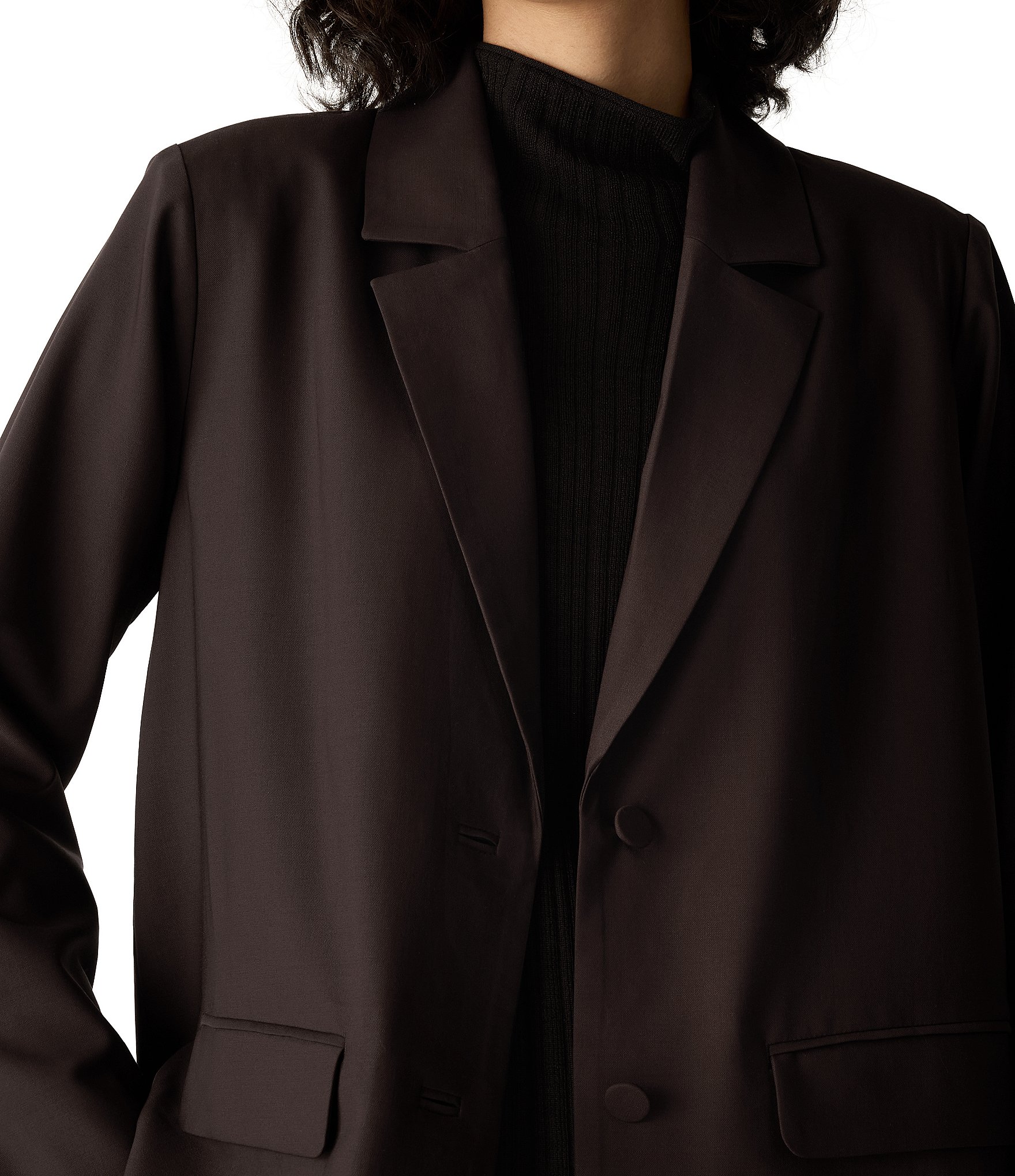 Eileen Fisher Wool Spun Notch Lapel Collar Long Sleeve Two Button-Front Blazer