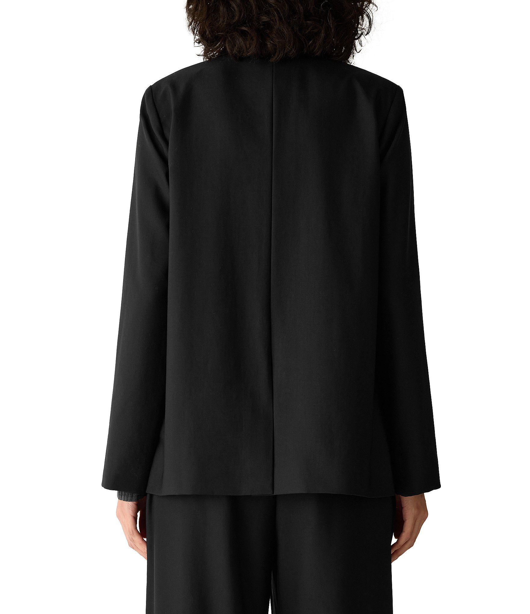 Eileen Fisher Wool Spun Notch Lapel Collar Long Sleeve Two Button-Front Blazer
