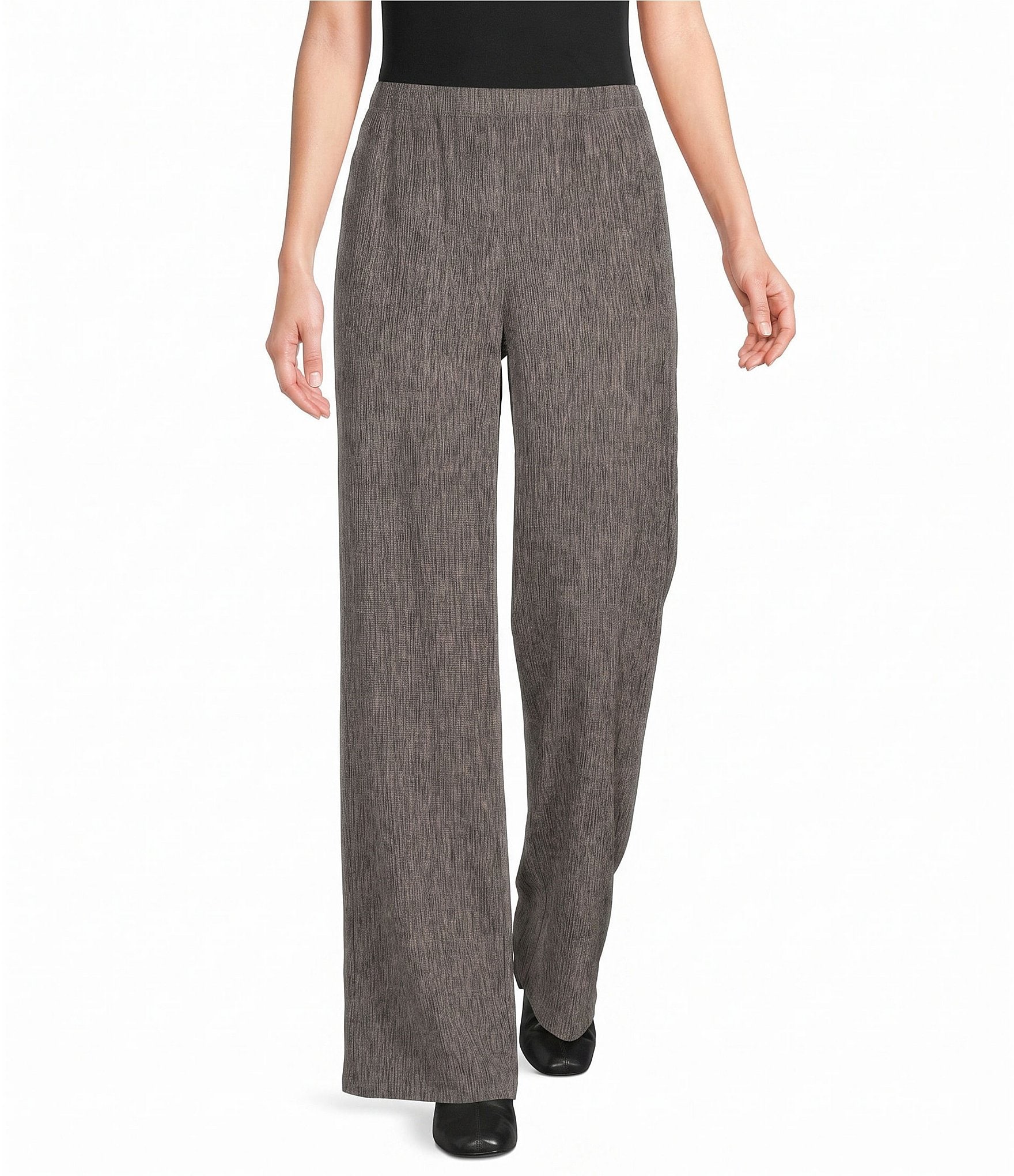 Eileen Fisher Woven Plisse Straight Leg Pull-On Coordinating Pants