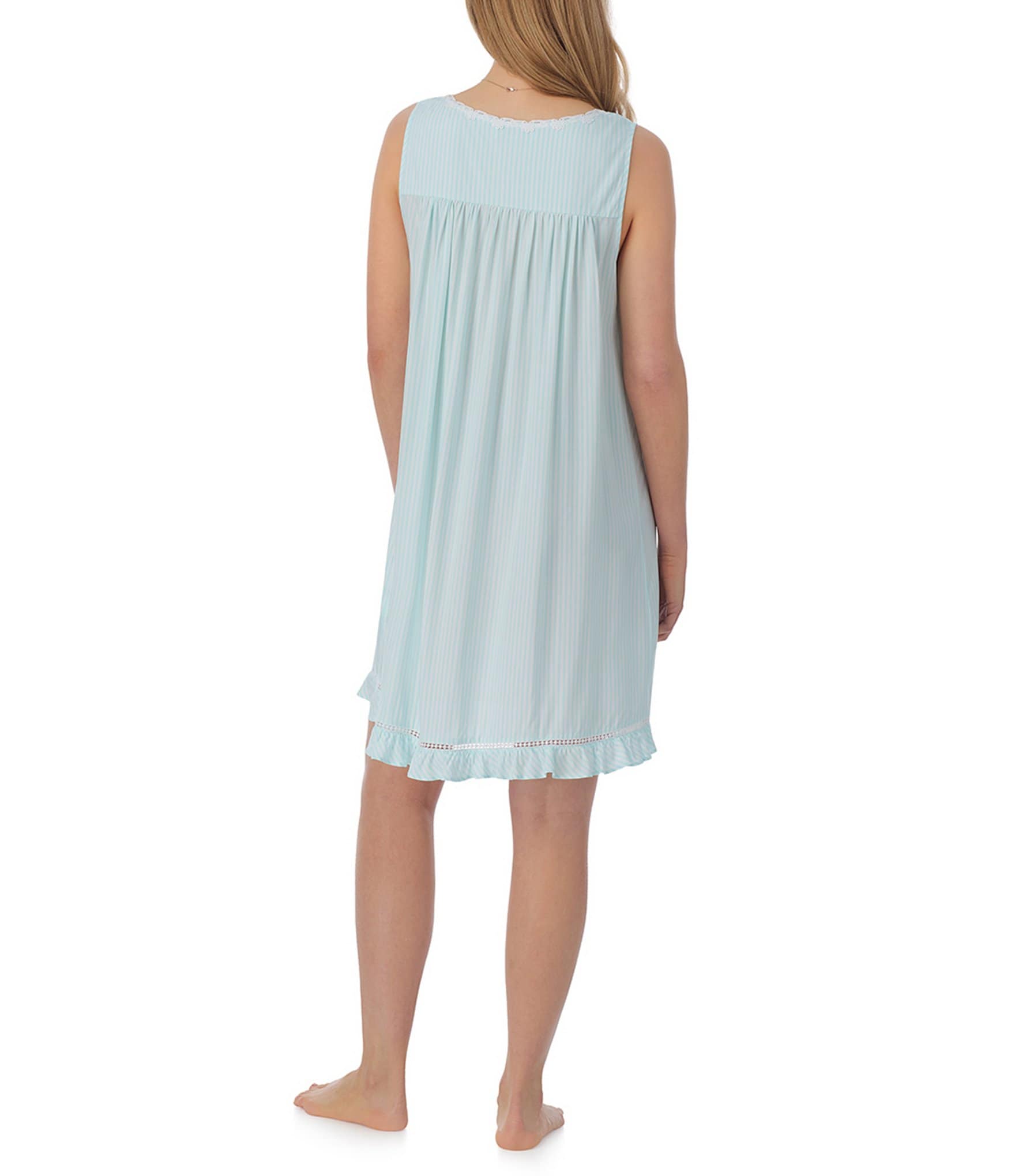 Eileen West Aqua Stripe Sleeveless Sweetheart Neck Short Chemise