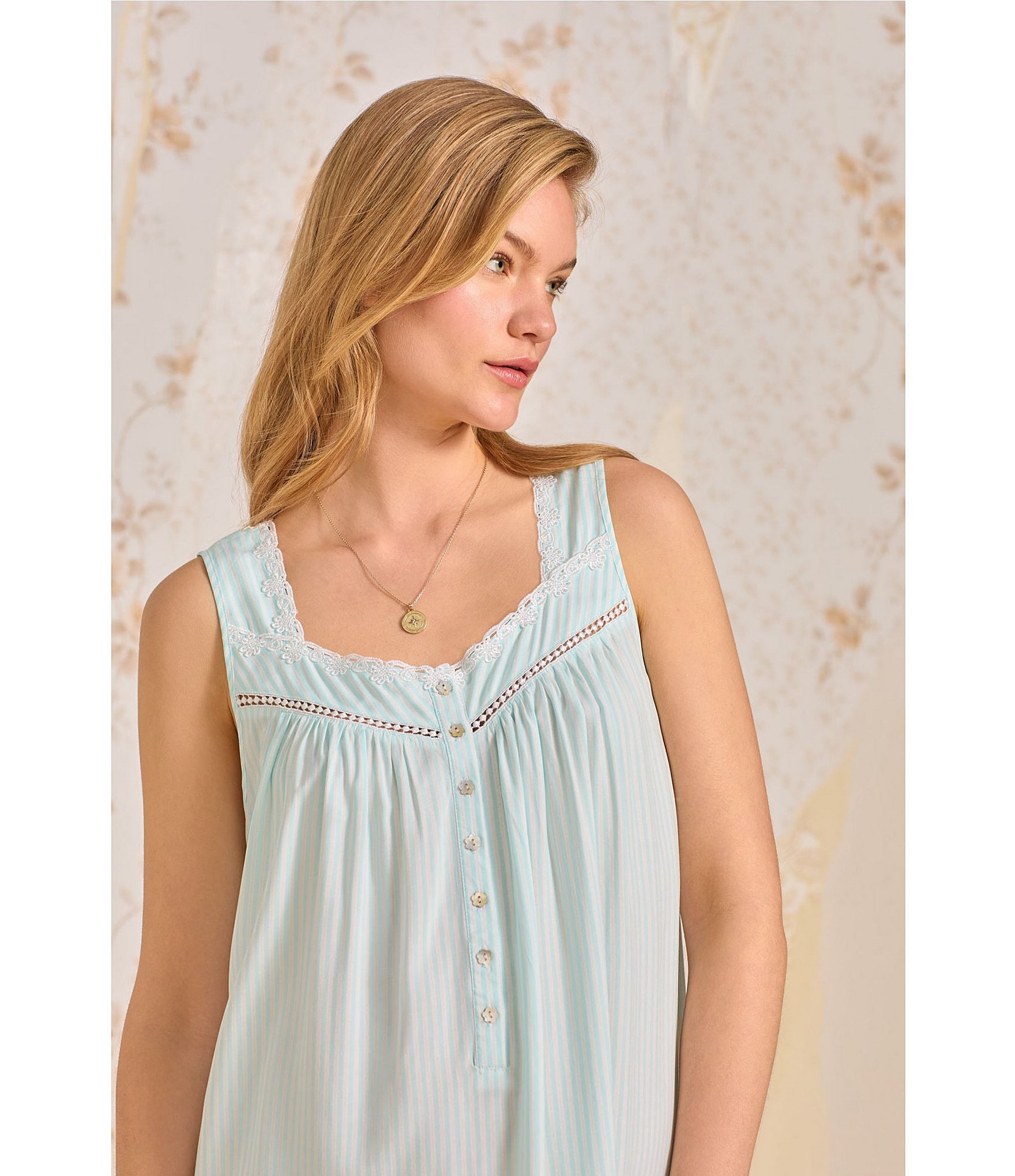 Eileen West Aqua Stripe Sleeveless Sweetheart Neck Short Chemise