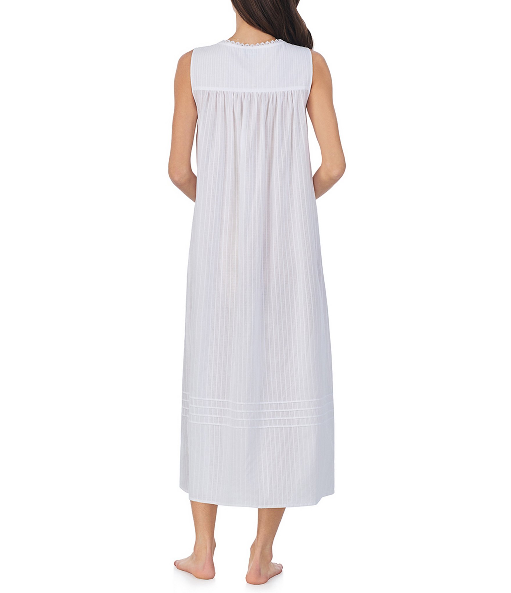 Eileen West Dobby Stripe Sleeveless Sweetheart Neck Cotton Woven Long Ballet Nightgown