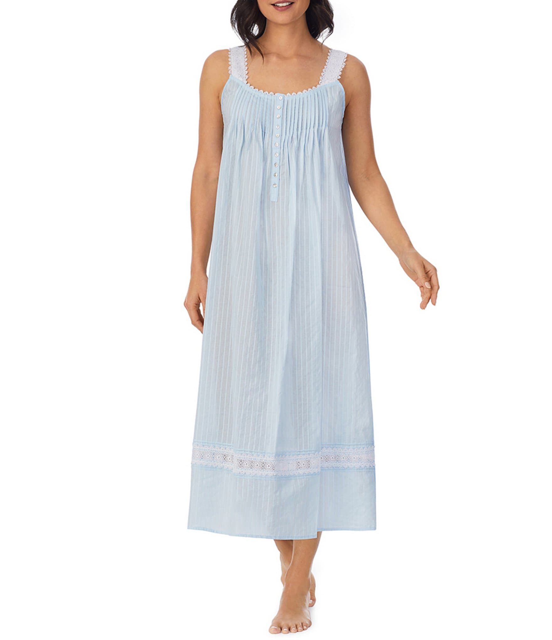 Eileen West Dobby Striped Textured Woven Round Neck Sleeveless Ballet Cotton Nightgown