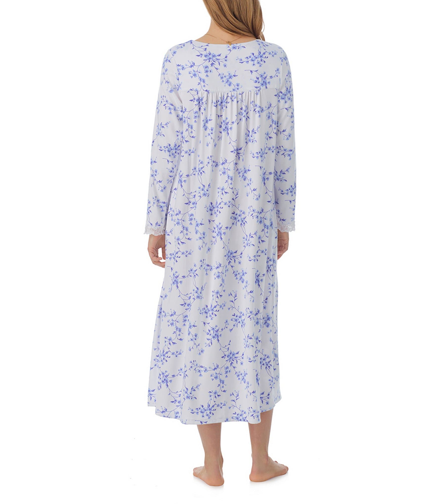 Eileen West Floral Print Sweater Knit Long Sleeve V-Neck Nightgown